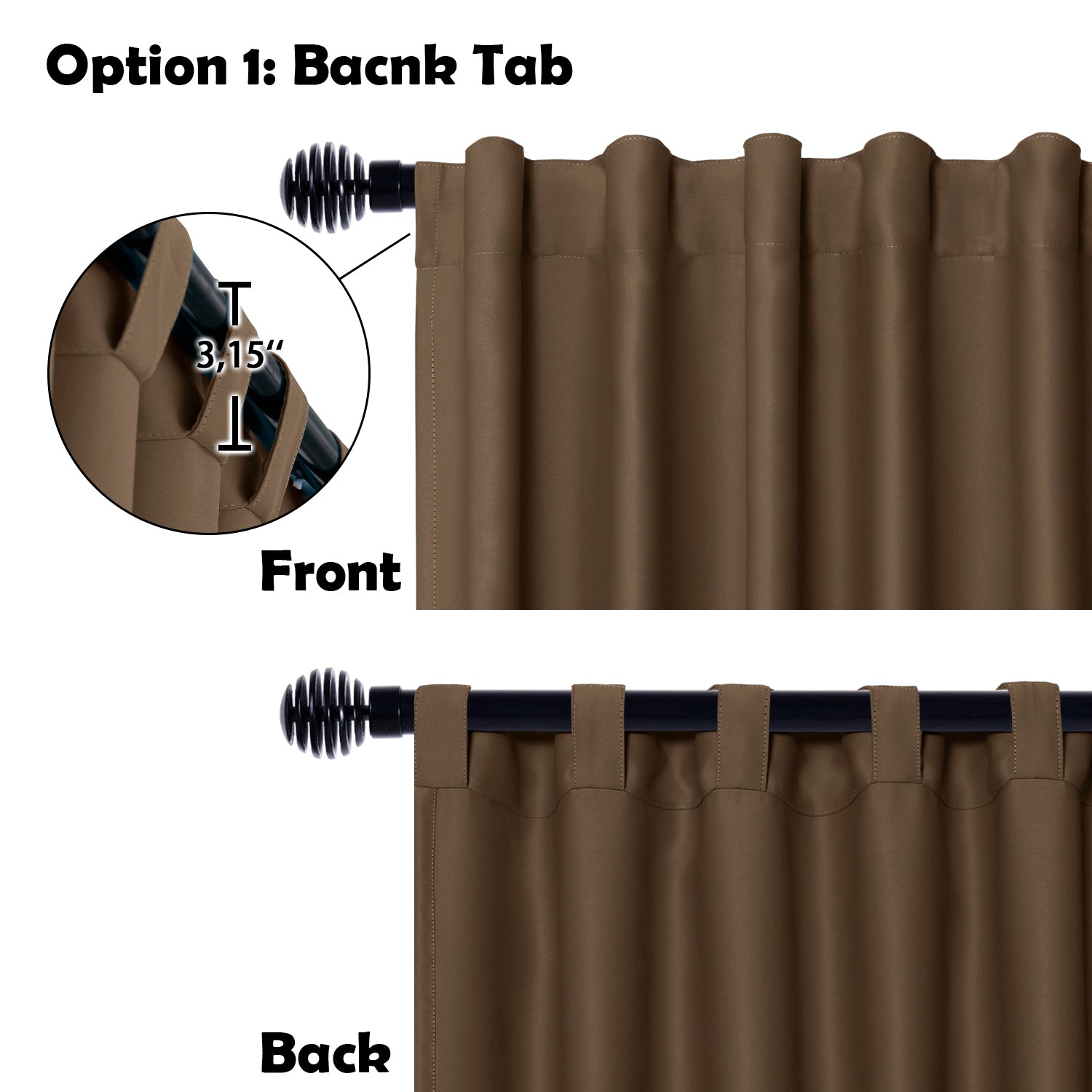 DWCN Official black blackout curtain panel, wide width room divider curtain in black fabric hanging on a rod in a modern room.