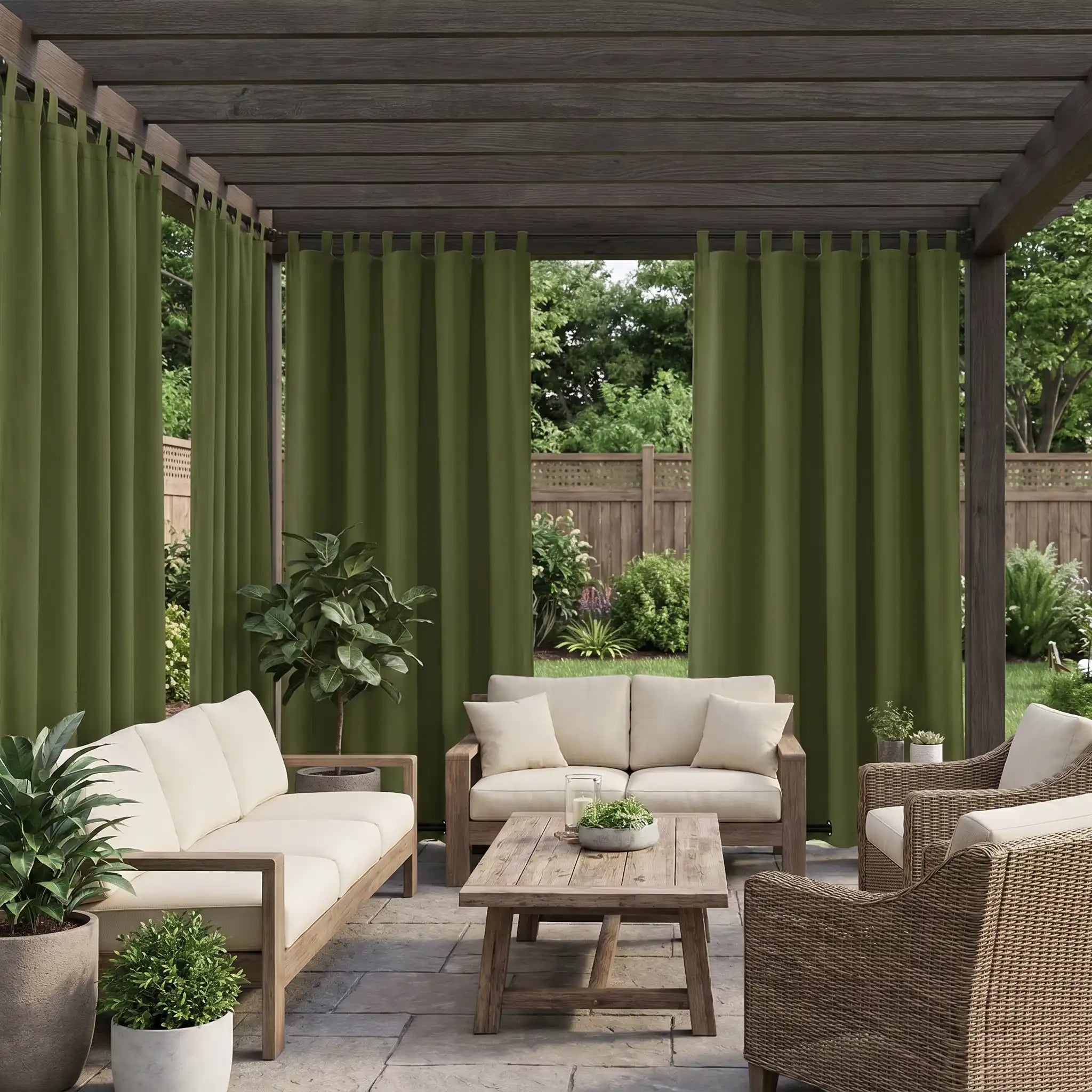 DWCN Official outdoor curtains with tab top and grommet bottom, windproof and waterproof fabric for outdoor patio or garden use