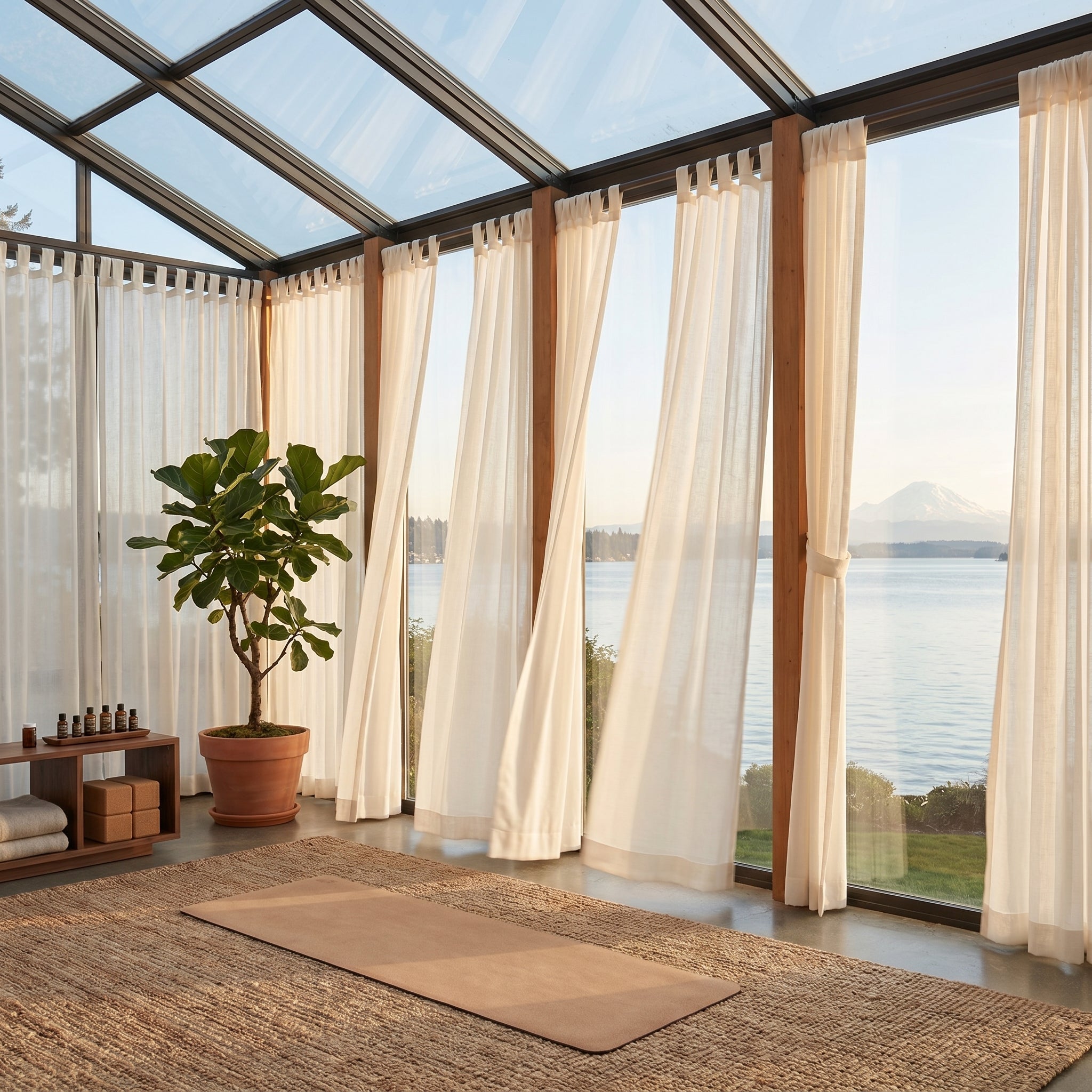 DWCN Ariadne Pearl Crosshatch Linen Outdoor Sheer Curtain | DWCN
