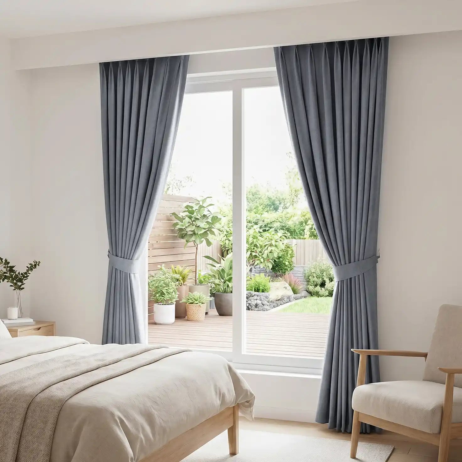 Natural linen blackout woven texture curtains from DWCN Official, showing black fabric with a textured woven design.