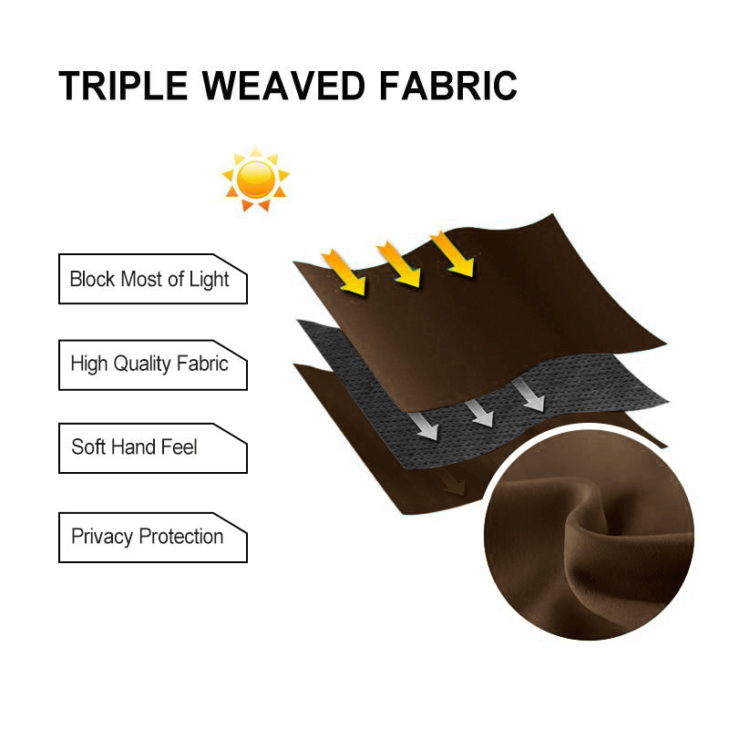 DWCN Official black blackout curtain panel, wide width room divider curtain hanging with a rod, blocking light in a modern interior setting.