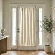 Black luxury silk-fiber French door blackout curtains in black from DWCN Official, hanging elegantly in a modern room.