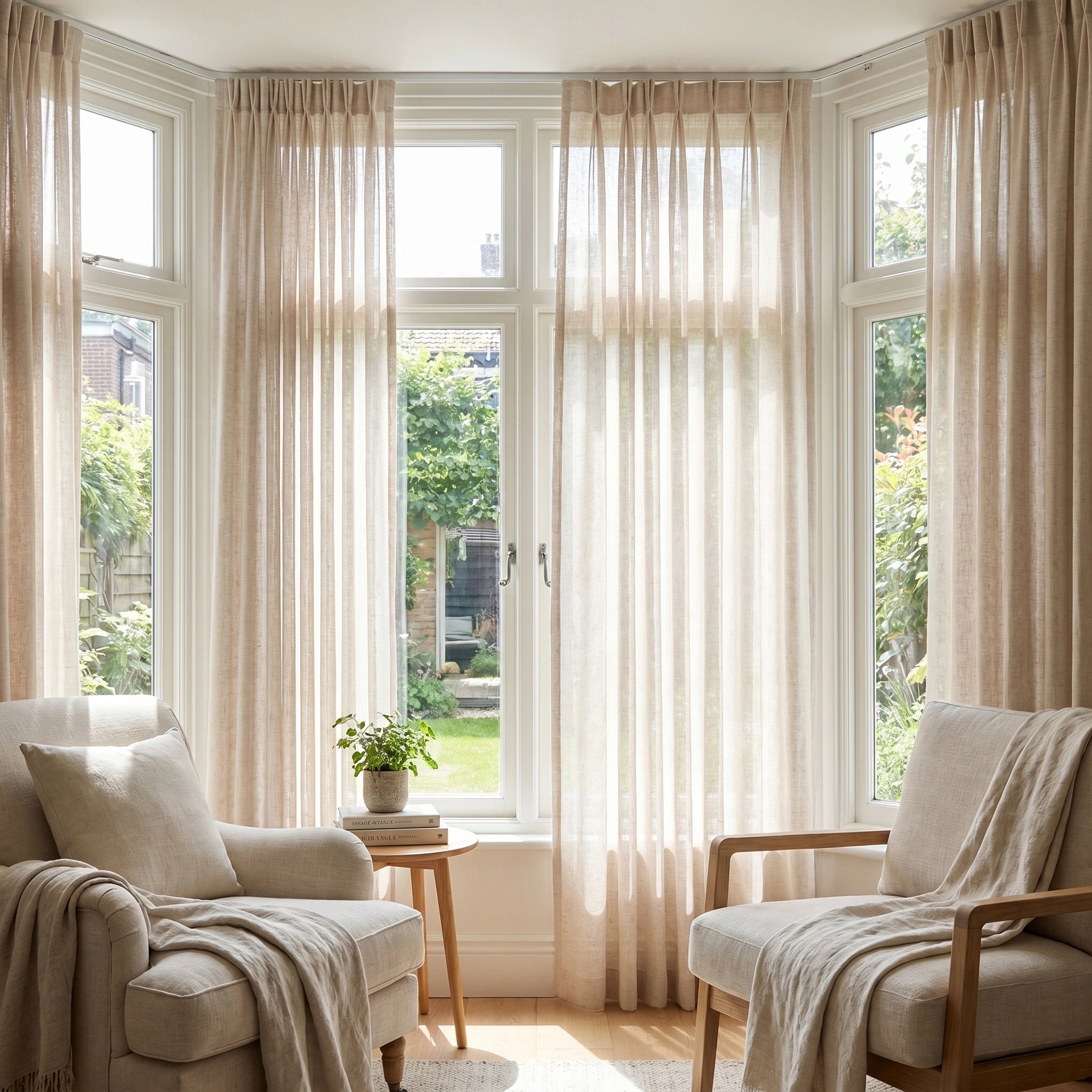 Light Leto Sandstone Slub Linen Sheer Curtain by DWCN Official showing soft, textured linen fabric with a semi-transparent design.