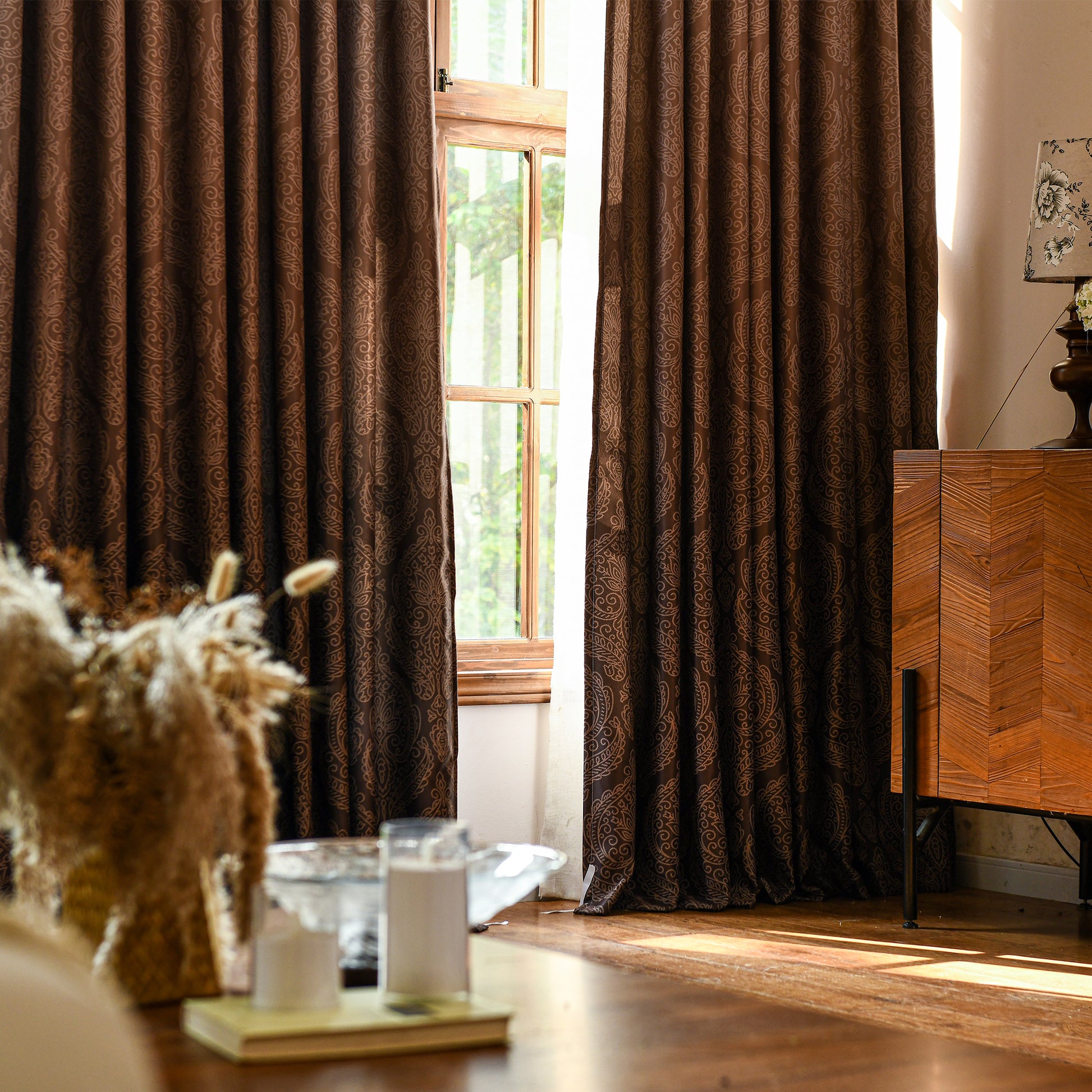 Custom made ombre blackout curtains installed floor to ceiling