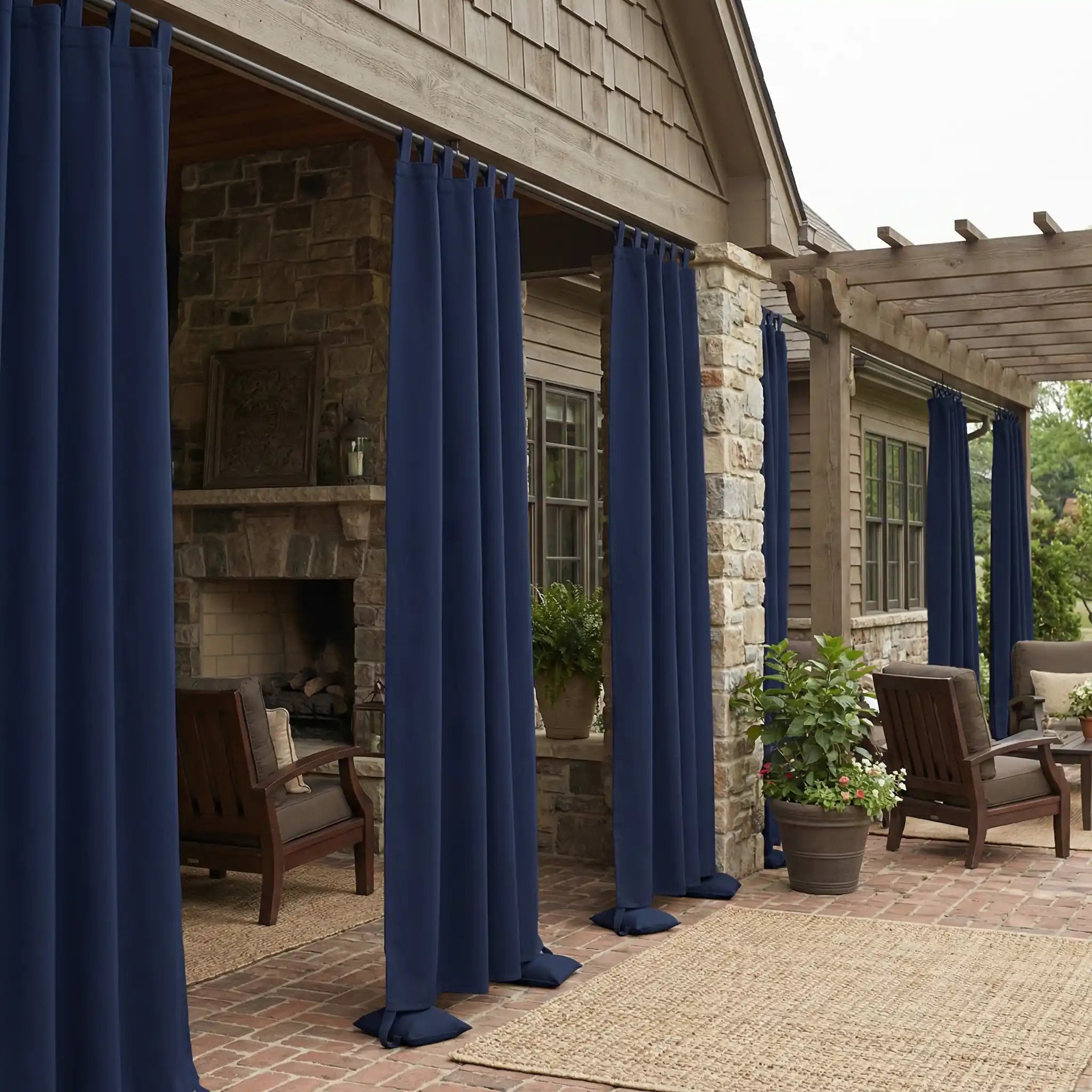 DWCN official tab top and weighted outdoor curtain with windproof and waterproof fabric, suitable for outdoor use.