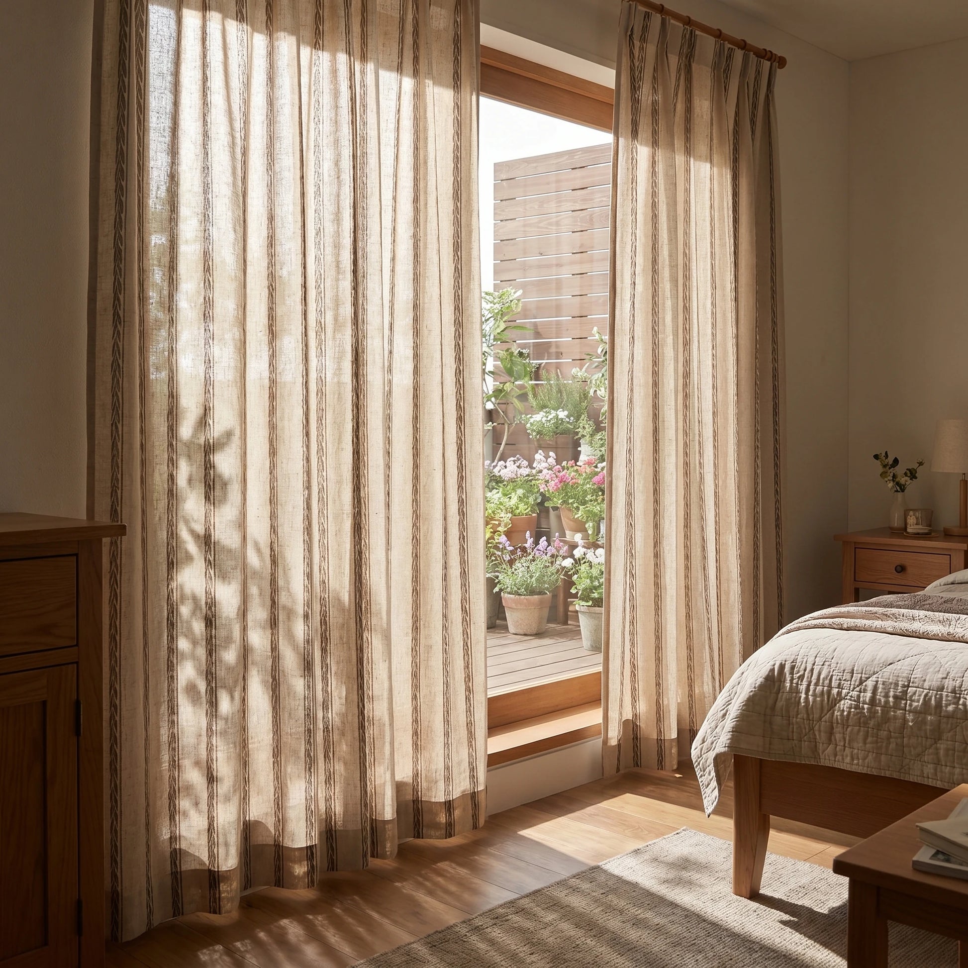 Demeter Aurata patterned linen curtains by DWCN Official, featuring a stylish gold and white design for elegant window decor.