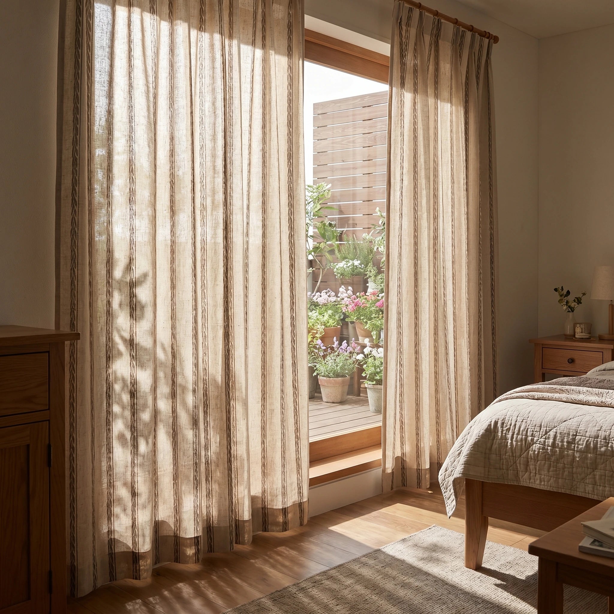 Demeter Aurata patterned linen curtains by DWCN Official, featuring a stylish gold and white design for elegant window decor.