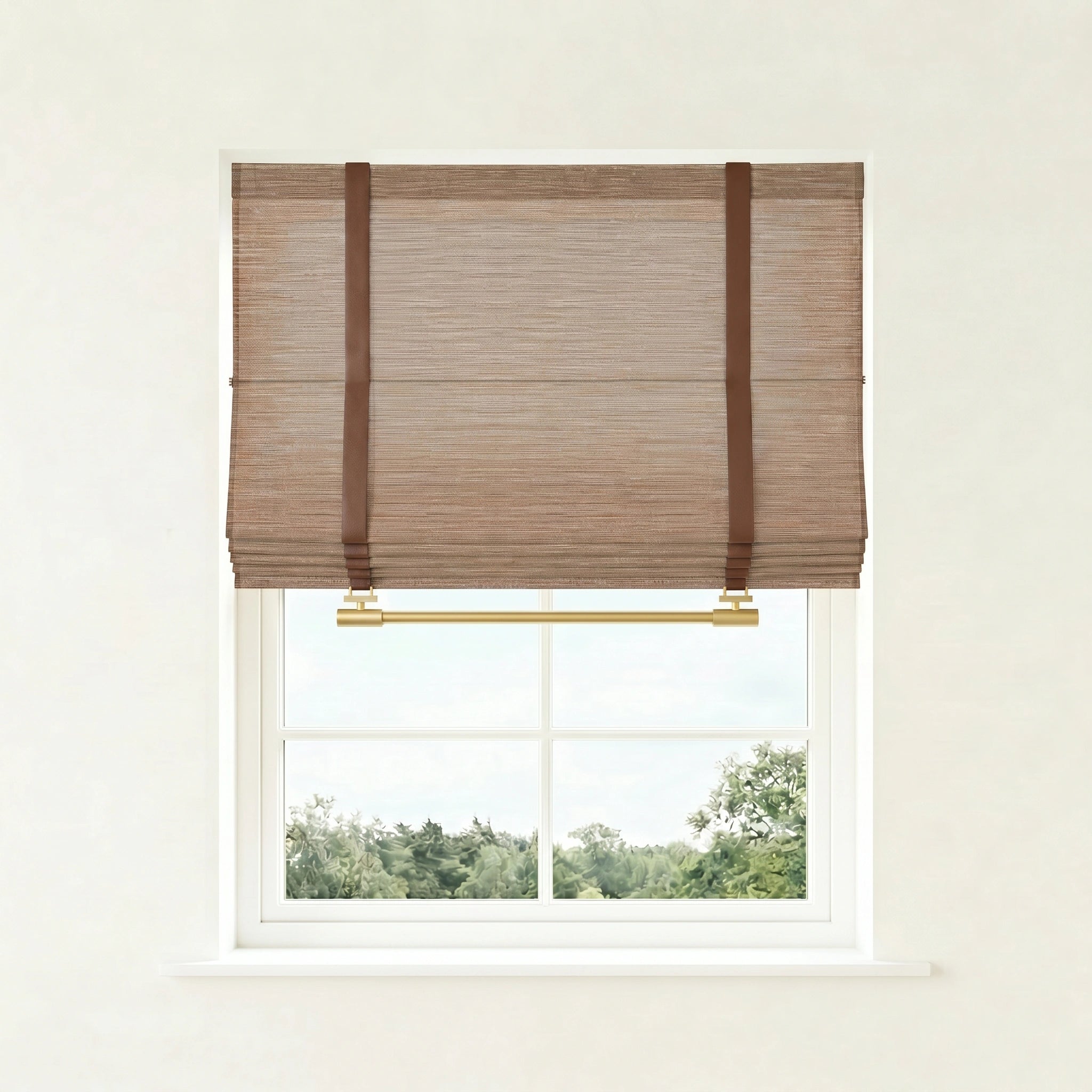 Ophelia custom linen Roman shades by DWCN Official, featuring soft fabric folds and elegant light-filtering design.
