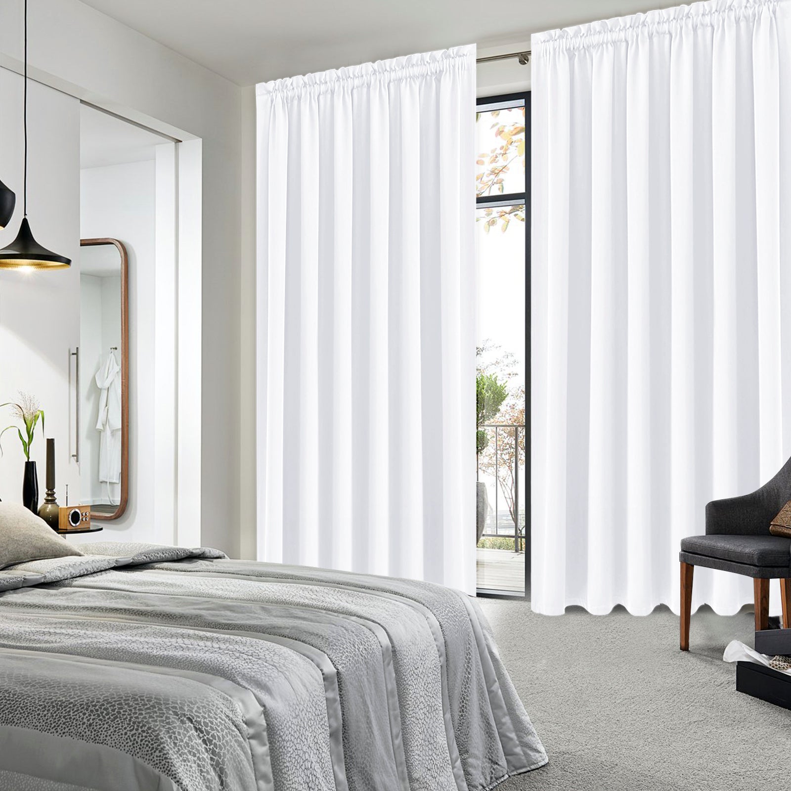 Pair of DWCN Official blackout curtains with rod pockets, set of 2 panels in black, designed to block light and enhance privacy.