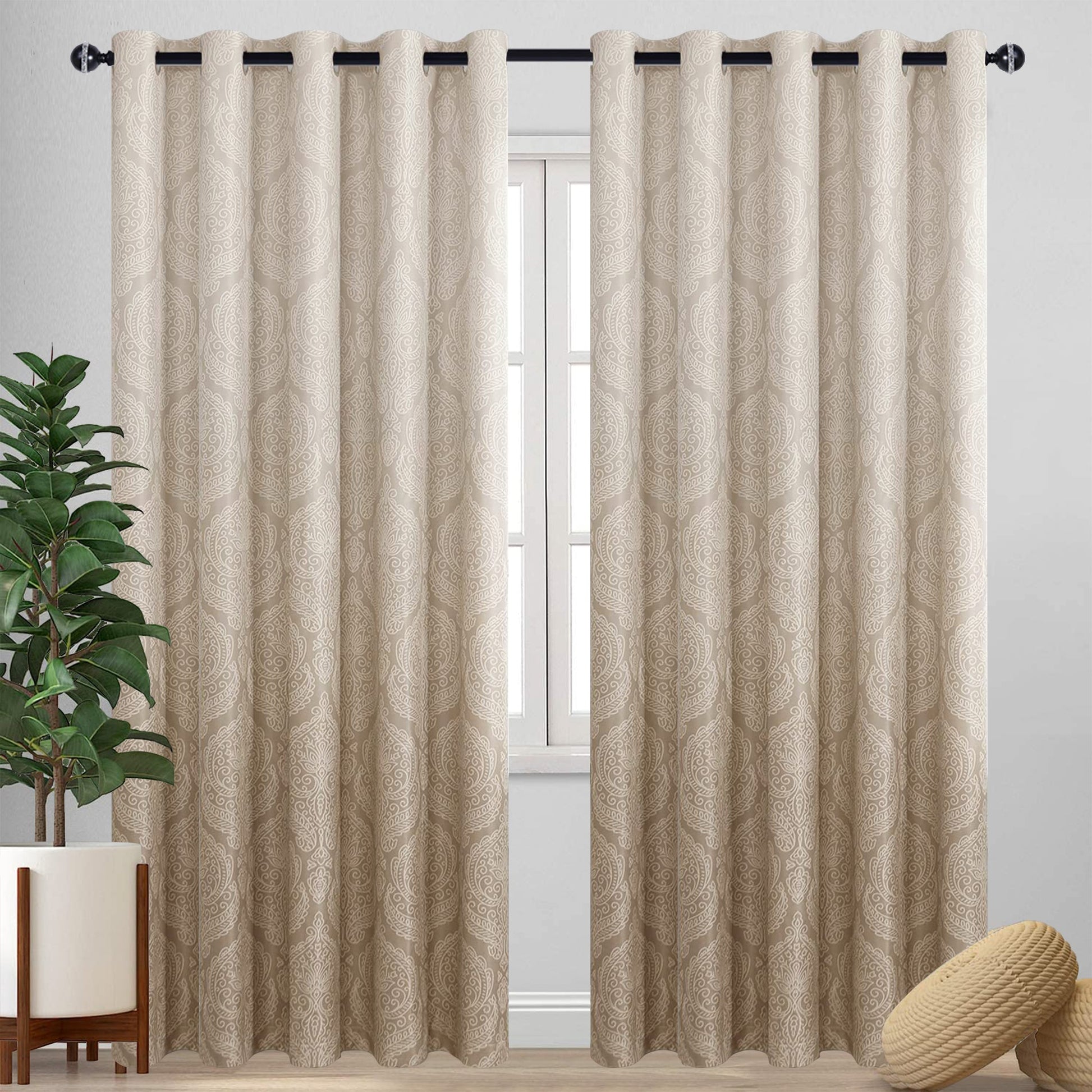 Set of two DWCN Official Ombre Blackout Curtains with dark gradient design hanging on a window for privacy and light control.