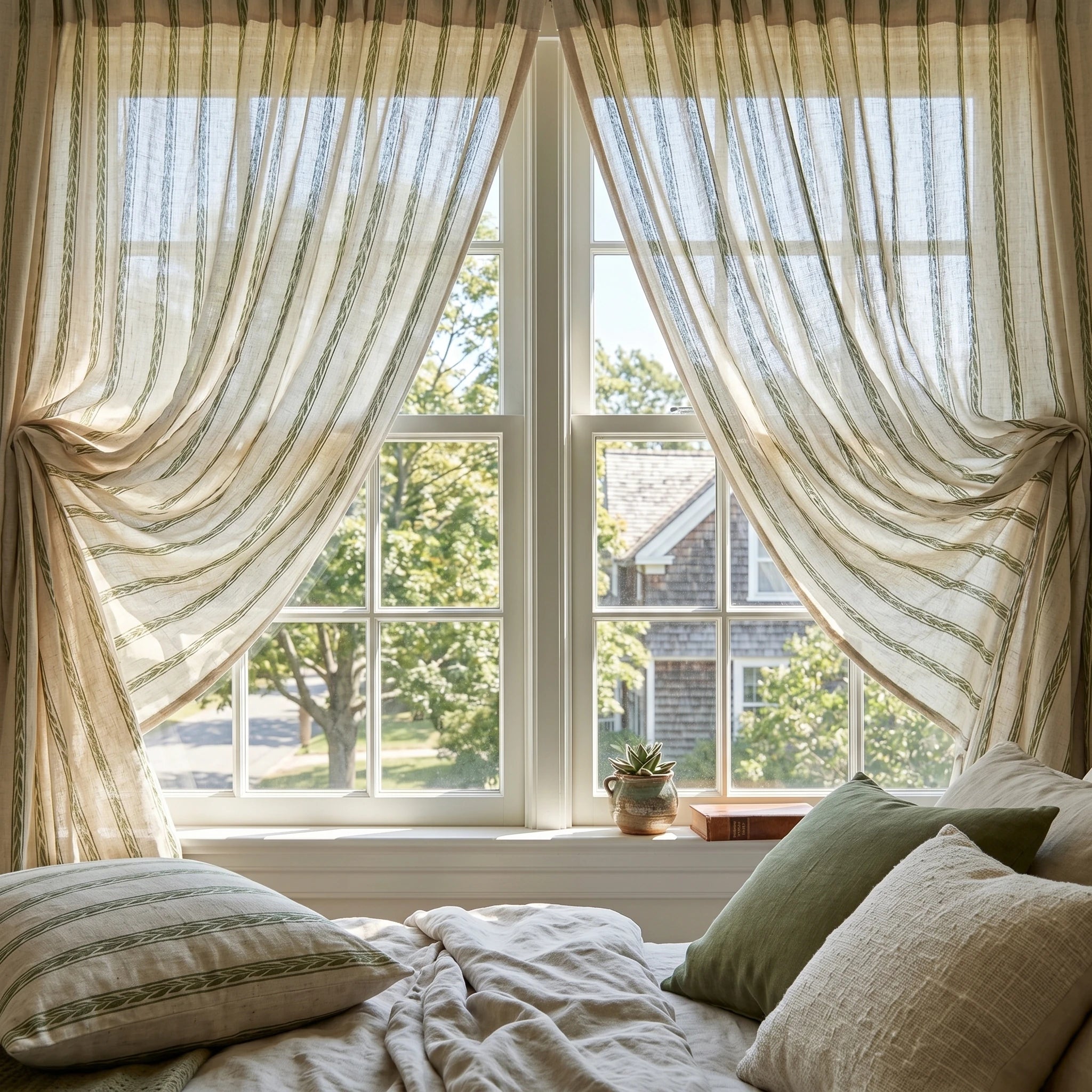 Demeter Aurata patterned linen curtains by DWCN Official featuring a vibrant gold and white floral design on lightweight fabric.