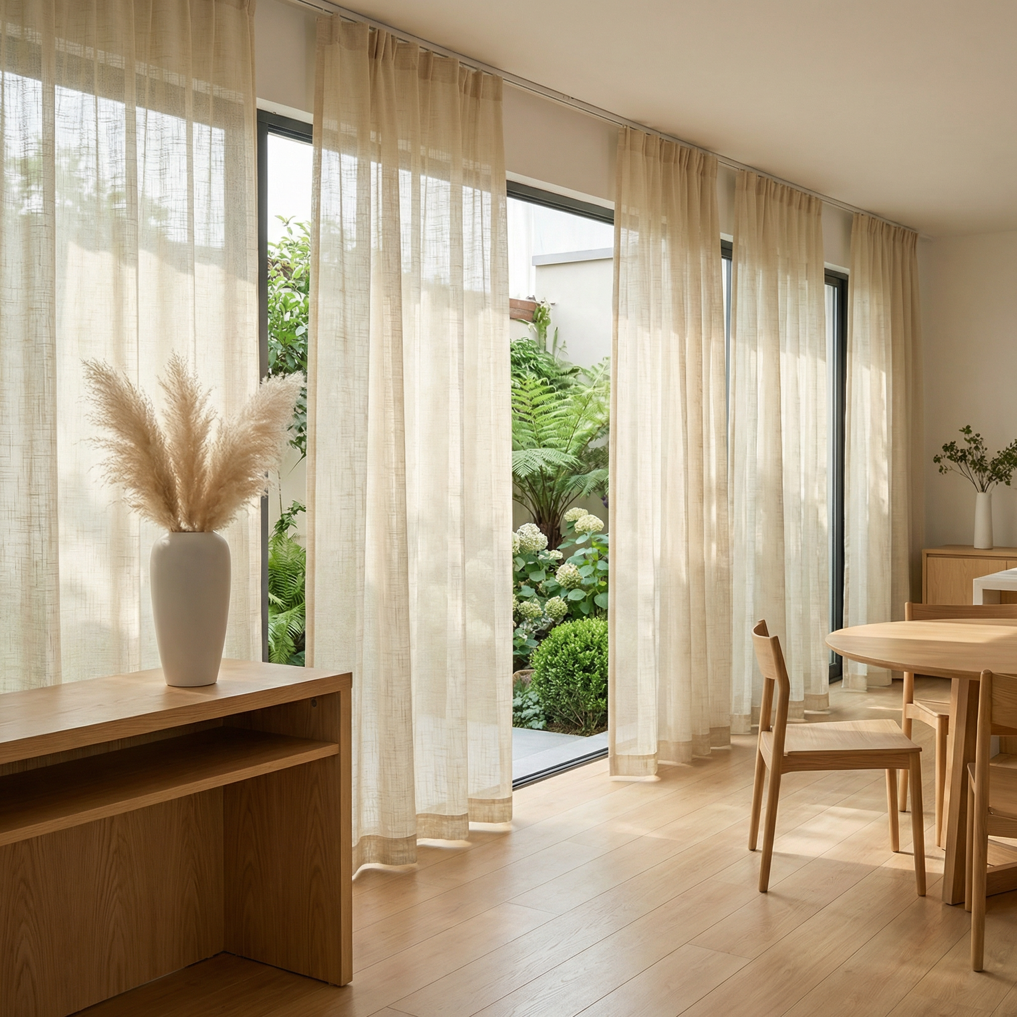 Light-filtering linen sheer curtains from DWCN Official in a solid neutral color, showcasing their elegant, soft fabric and modern design.