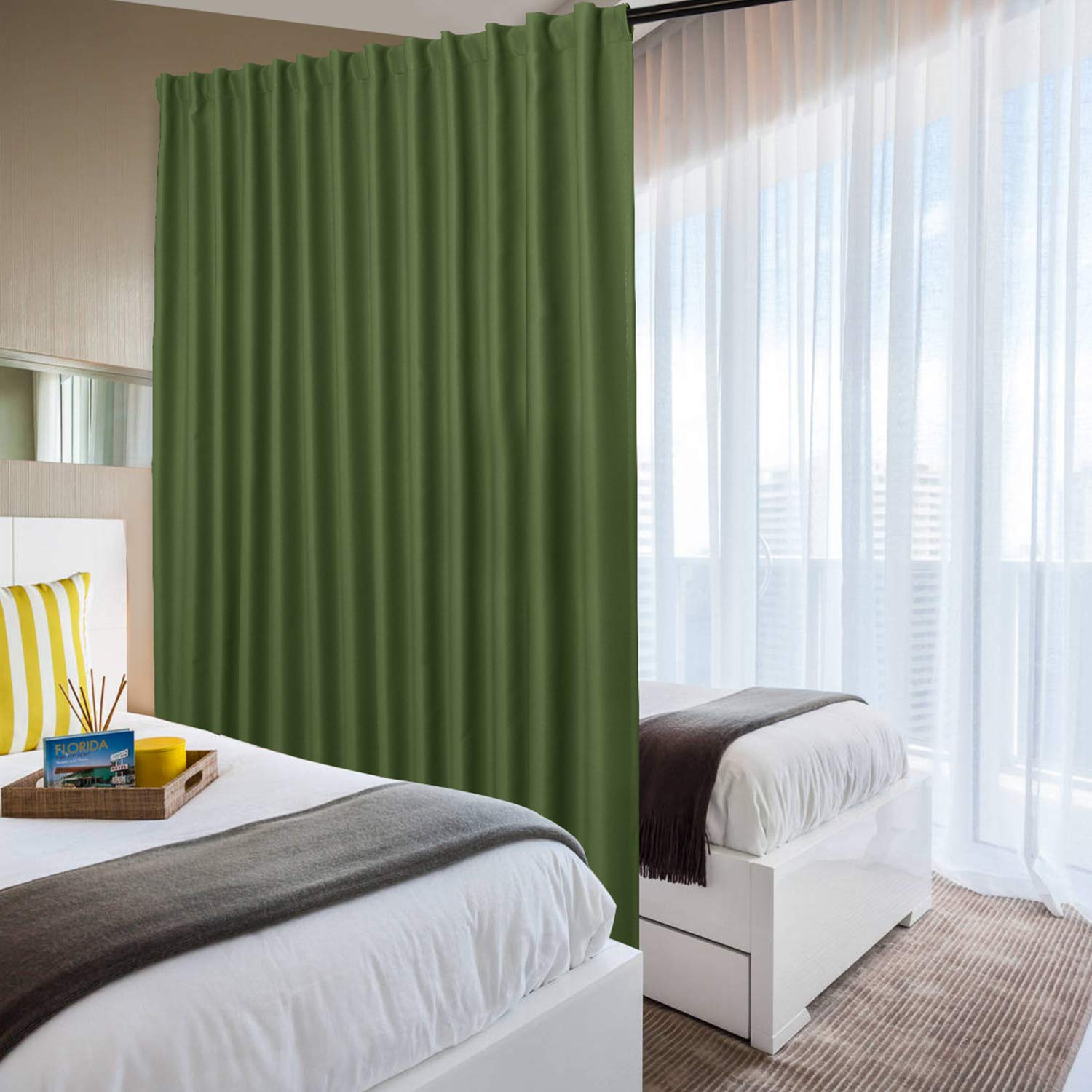 DWCN Official black blackout curtain panel, wide width room divider with black fabric, ideal for blocking light and creating privacy.