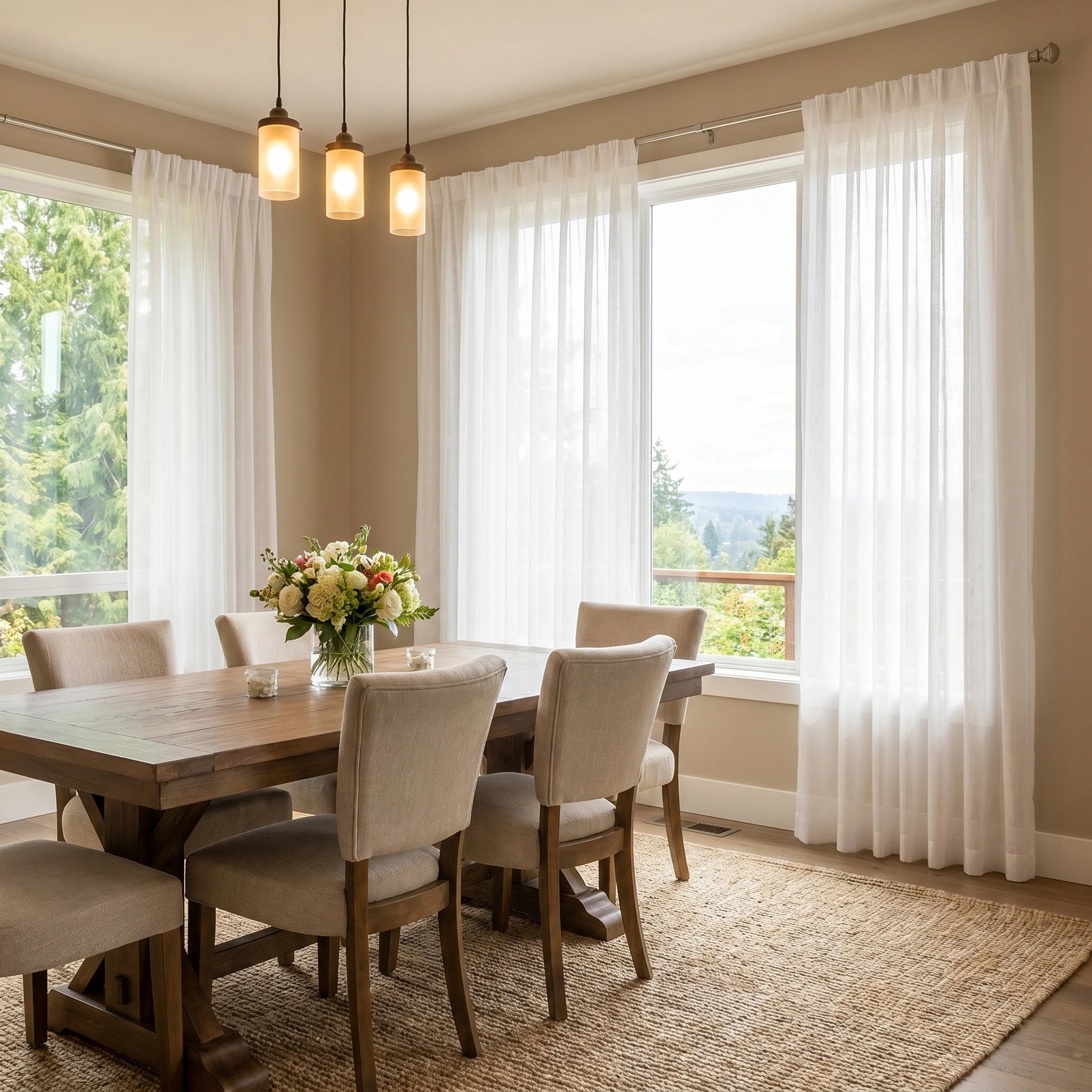 Eos Ivory Veil Linen Sheer Curtain by DWCN Official hanging with soft natural light filtering through.