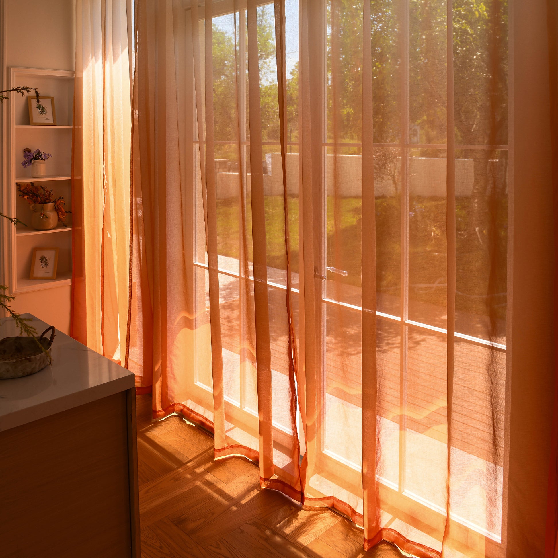 Light-filtering vertical ombre linen texture sheer curtains by DWCN Official, showcasing elegant, soft fabric with a subtle gradient design.