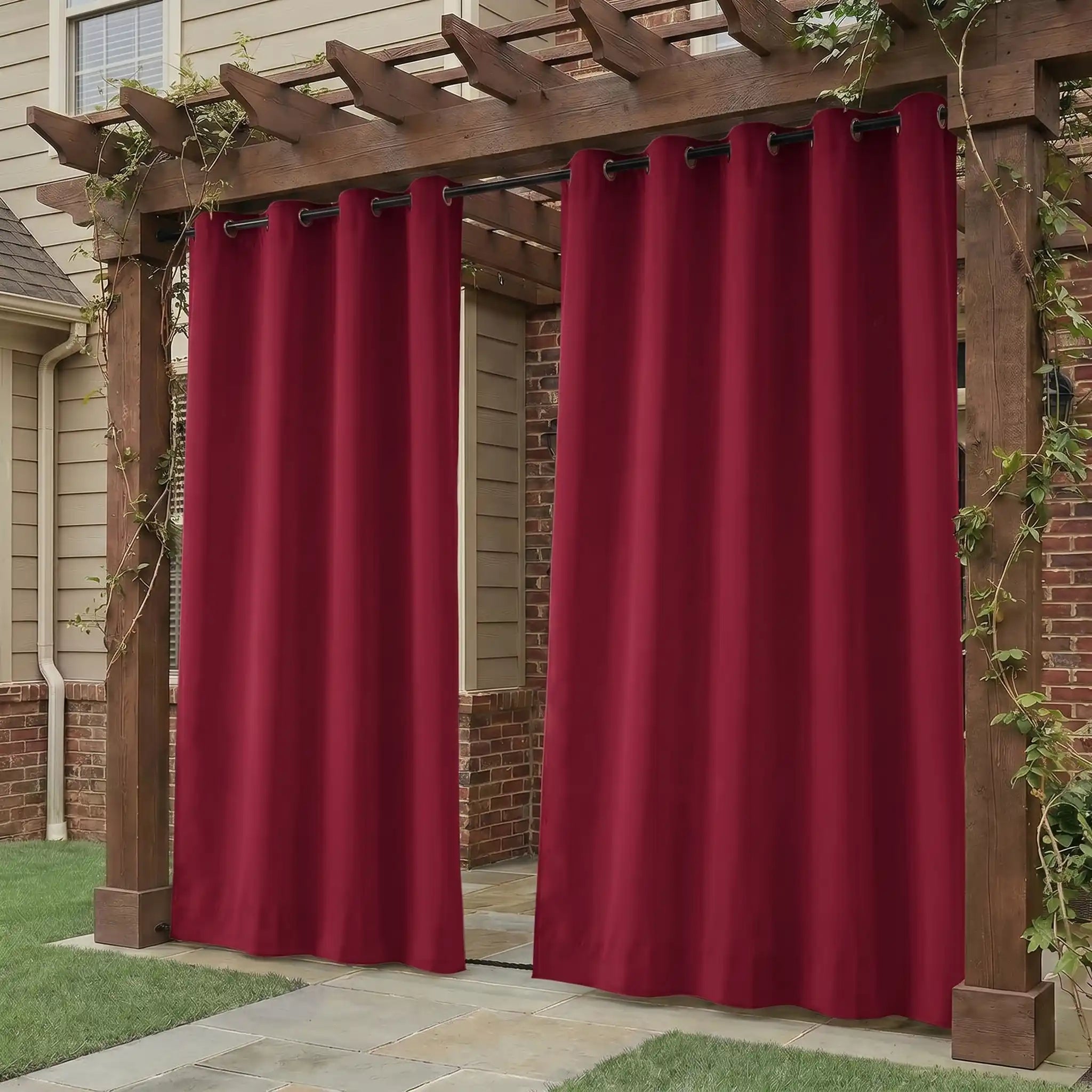 Outdoor waterproof curtain with grommet top and ropes bottom, windproof design by DWCN Official, suitable for outdoor patio or balcony.