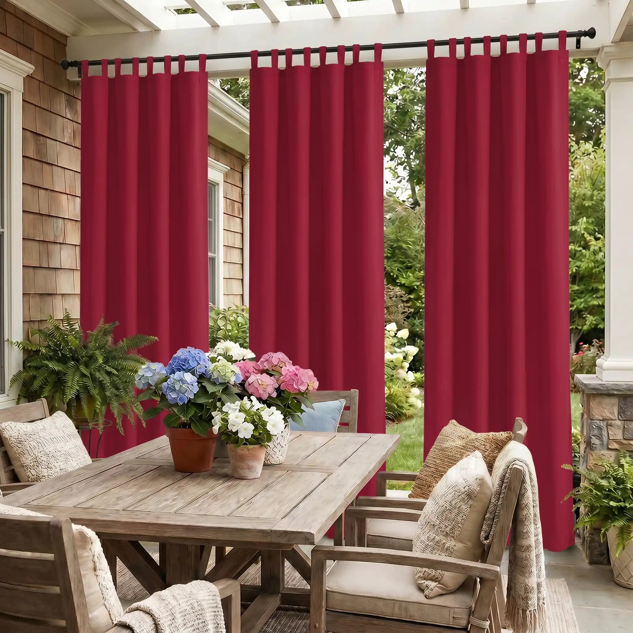 DWCN Official waterproof outdoor curtain with tab top design, weather-resistant fabric for patio or garden outdoor spaces