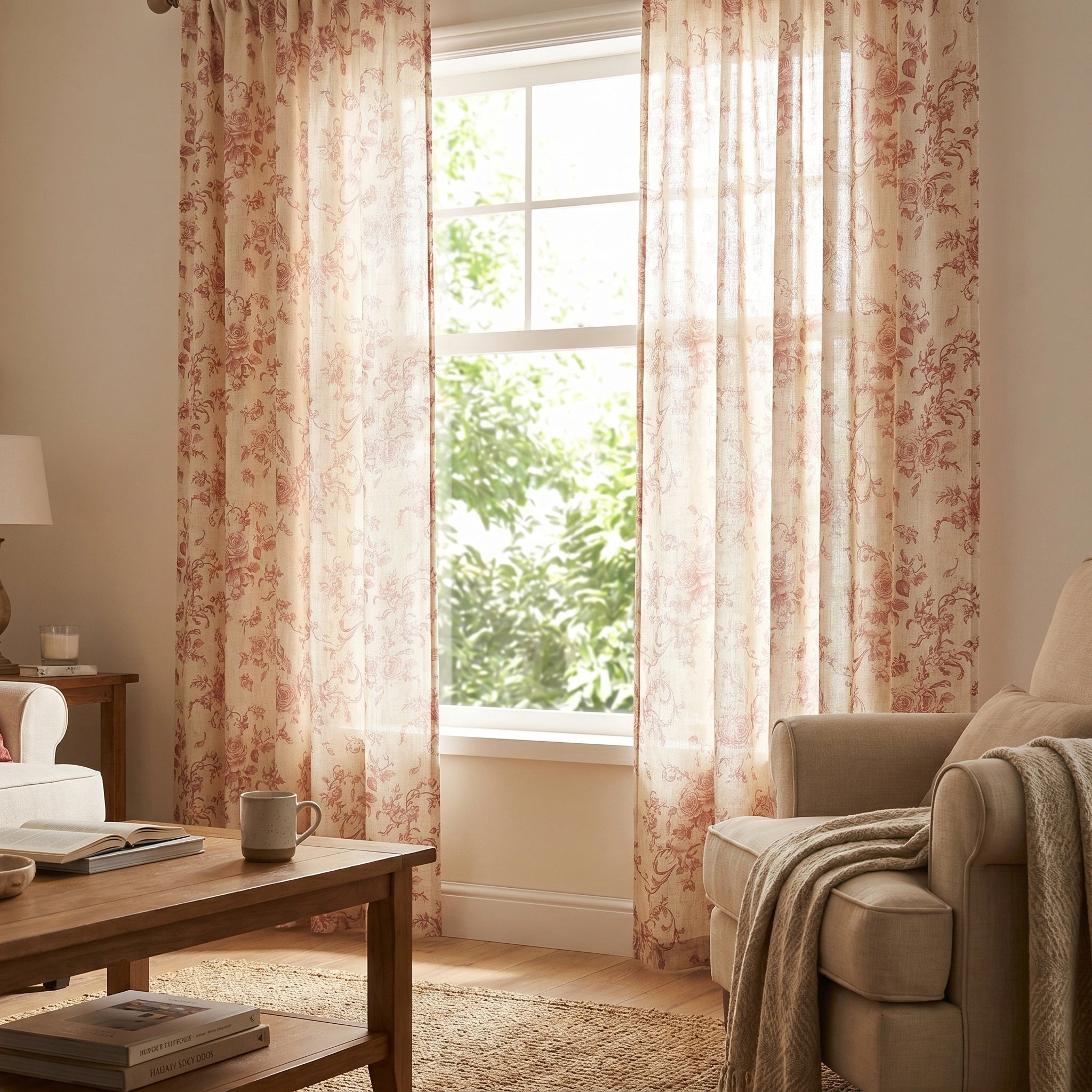 DWCN Official Antheia Millefiori patterned linen curtains with vibrant floral design, lightweight and elegant window treatment.