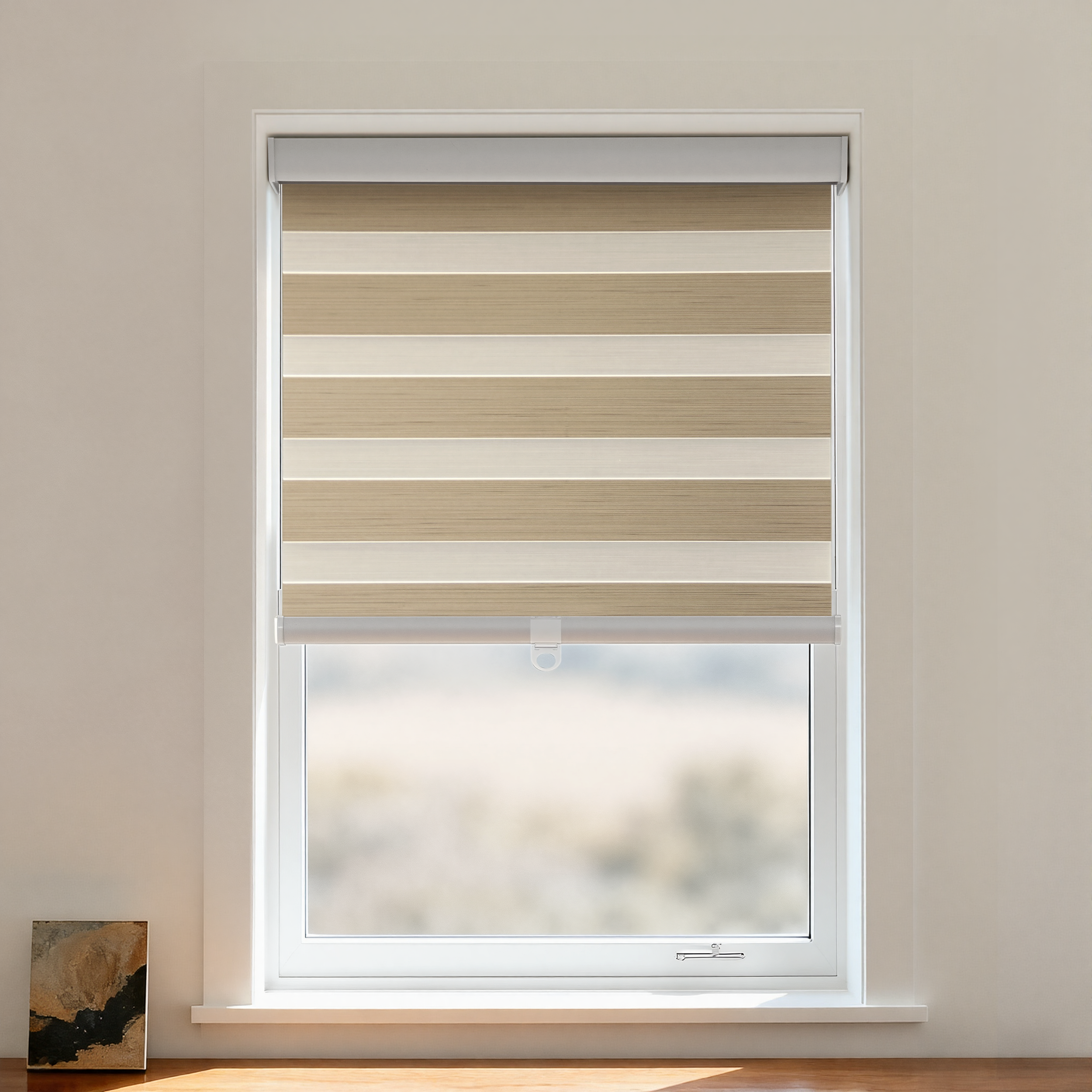 DWCN Official Paola Blackout Zebra Shade cordless window covering with black and white zebra stripe design and sleek modern look.