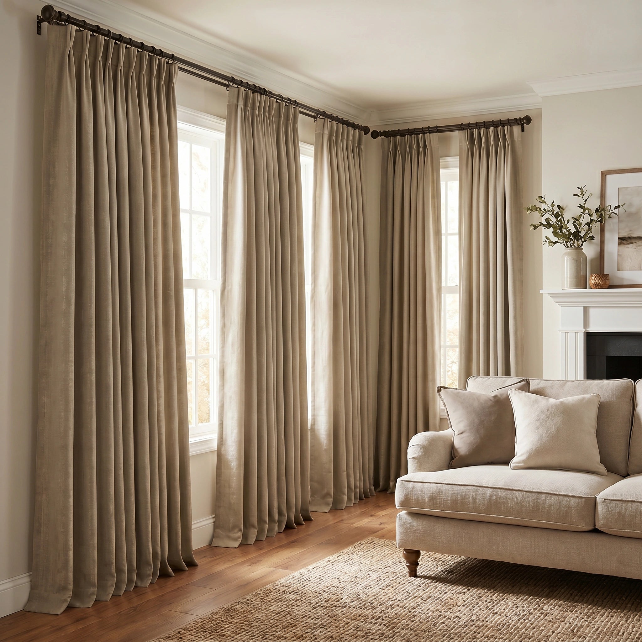 Beige DWCN Official embroidered-pattern cotton curtain with custom design, showcasing intricate embroidery and lightweight fabric.