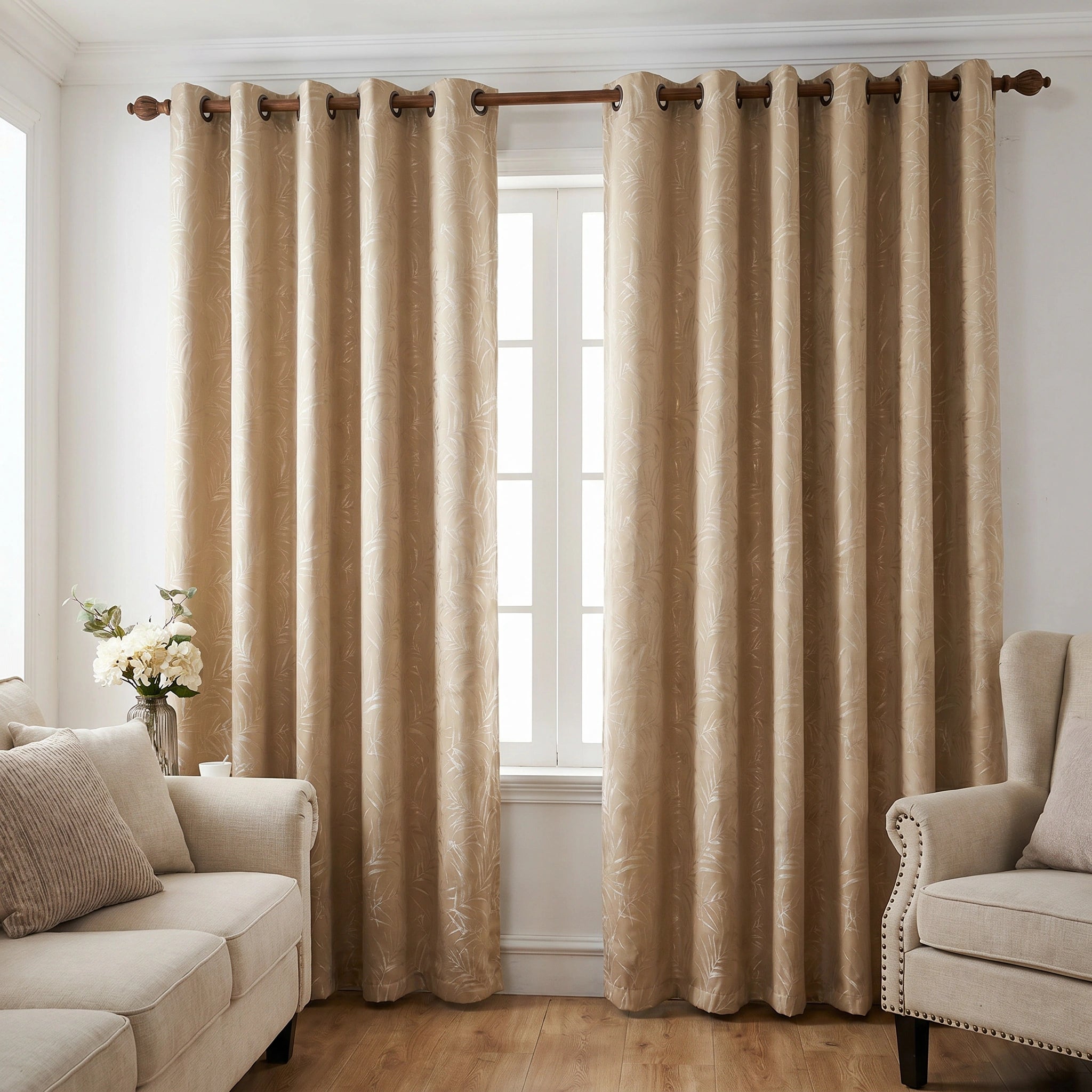 Beige Elowen embroidered-pattern cotton curtain from DWCN Official, showcasing custom design and intricate embroidery details.