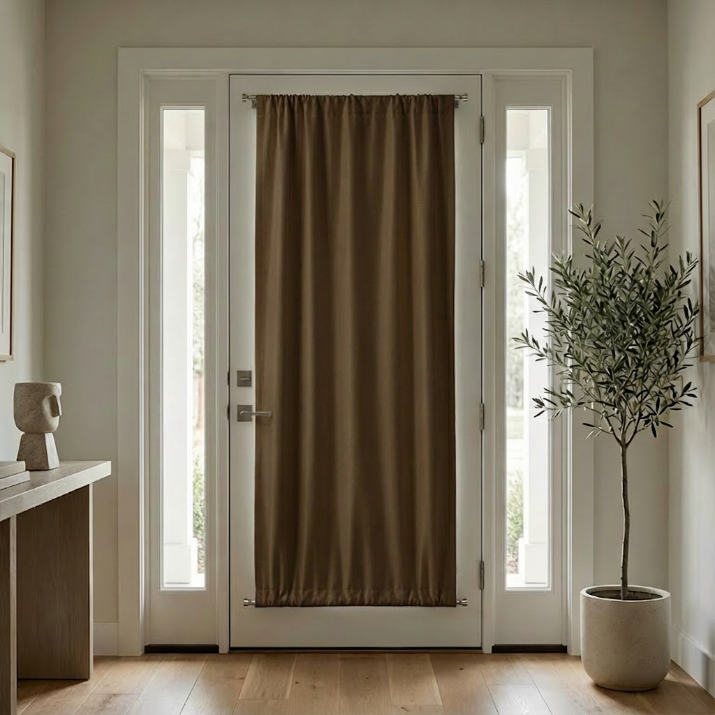 Brown luxury silk-fiber French door blackout curtains by DWCN Official, showing elegant fabric and modern design.