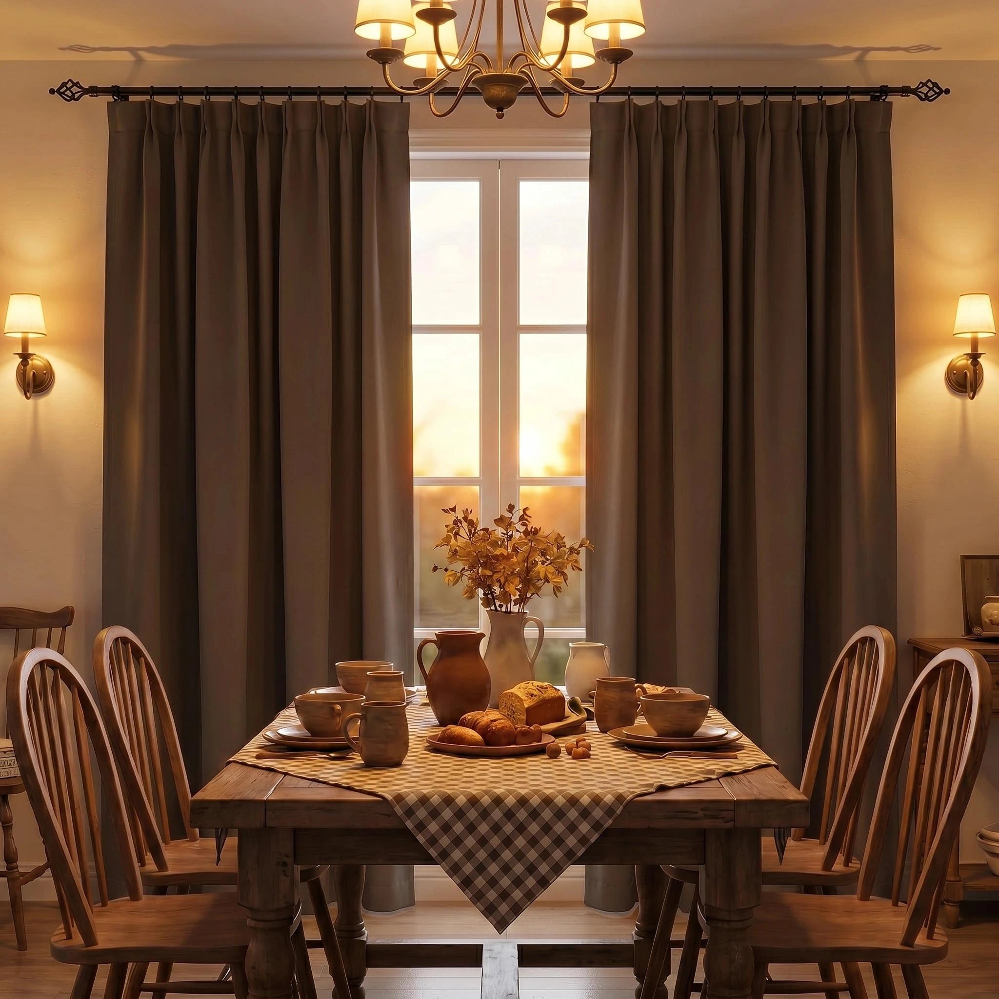 Custom DWCN Official luxury silk-fiber blackout curtains in rich brown, designed for elegant window coverage and light blocking.