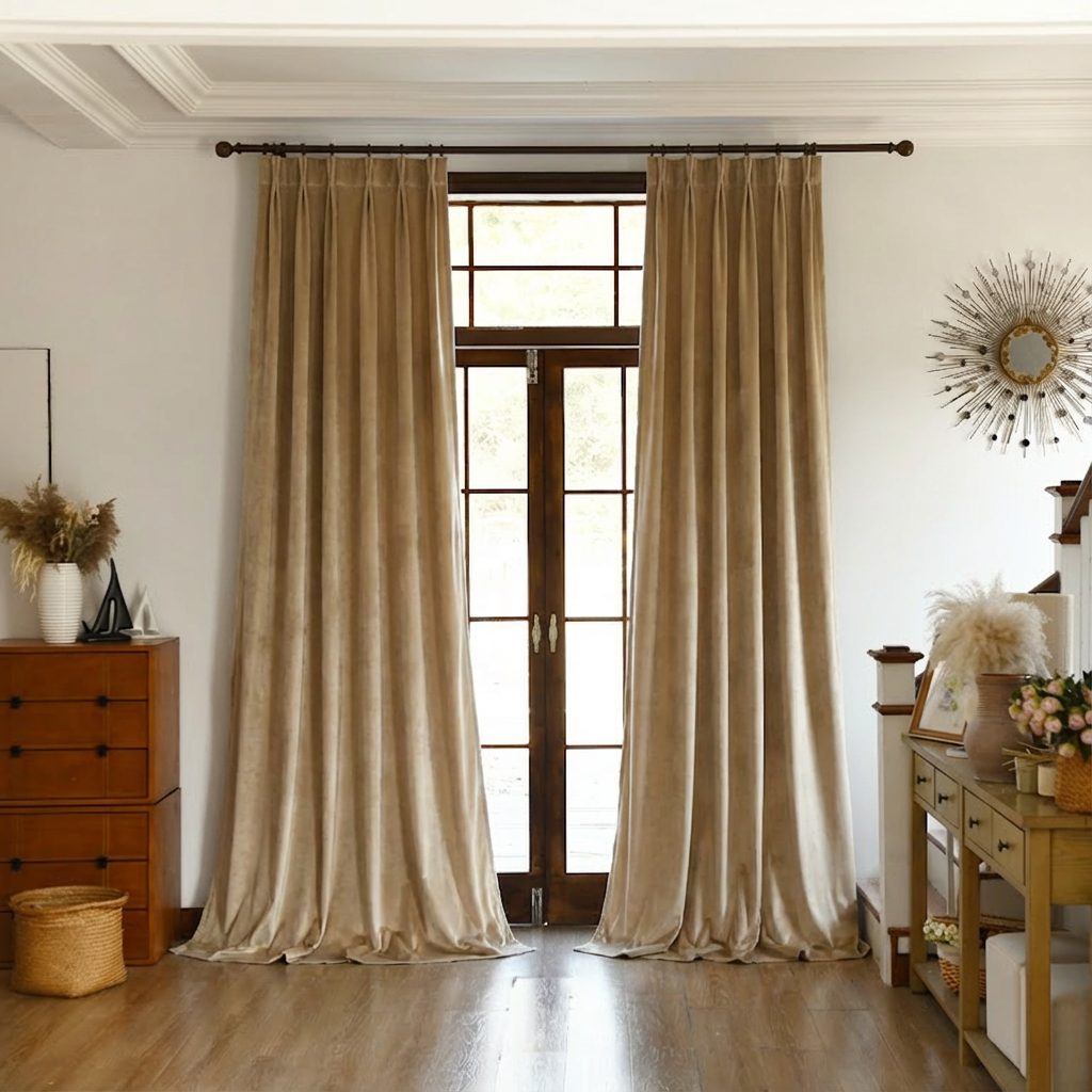 Camel beige velvet blackout curtain by DWCN Official, showcasing soft fabric and elegant drape for room darkening.