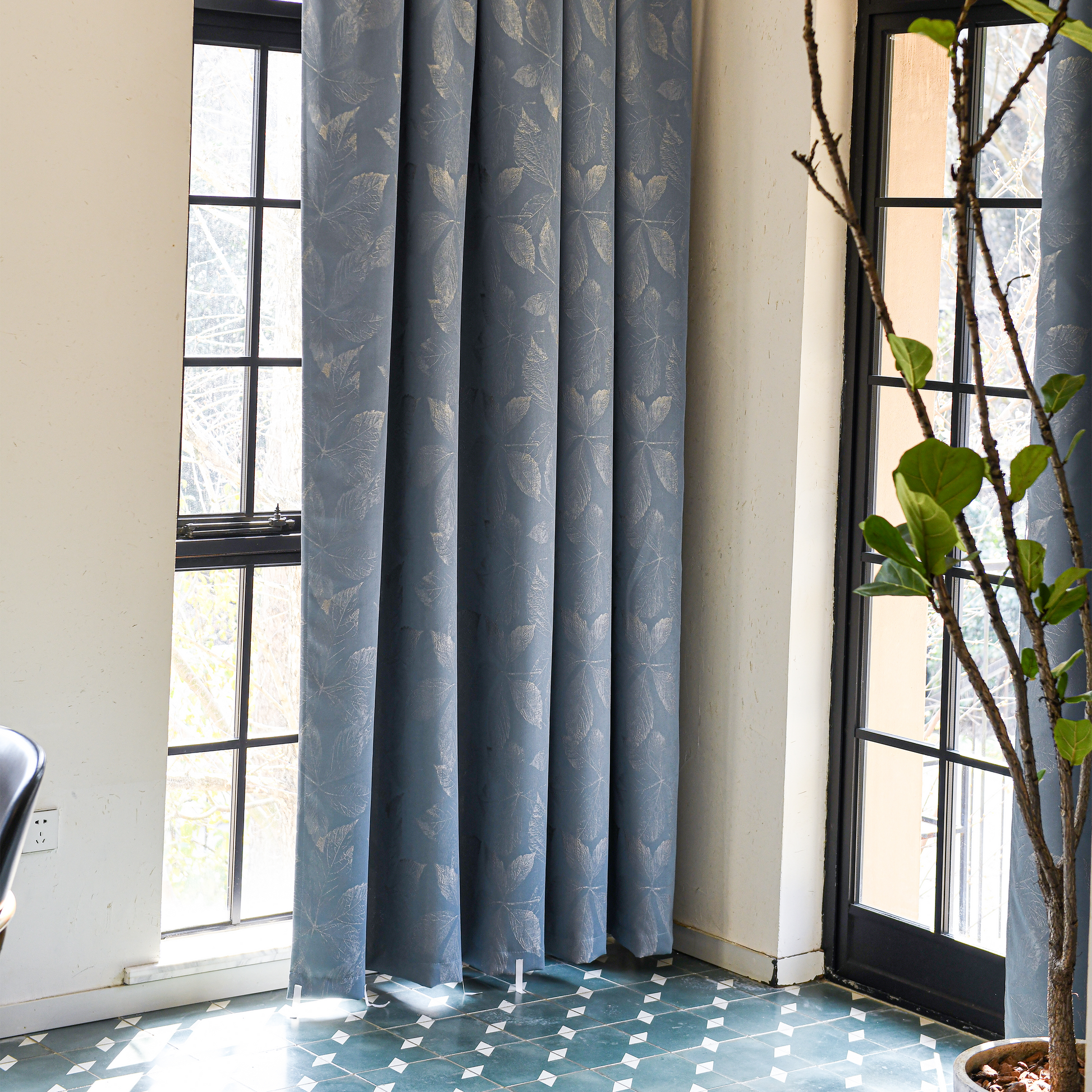Clementine embroidered-pattern pure cotton curtain with floral design, featuring intricate embroidery and lightweight fabric for elegant window decor.