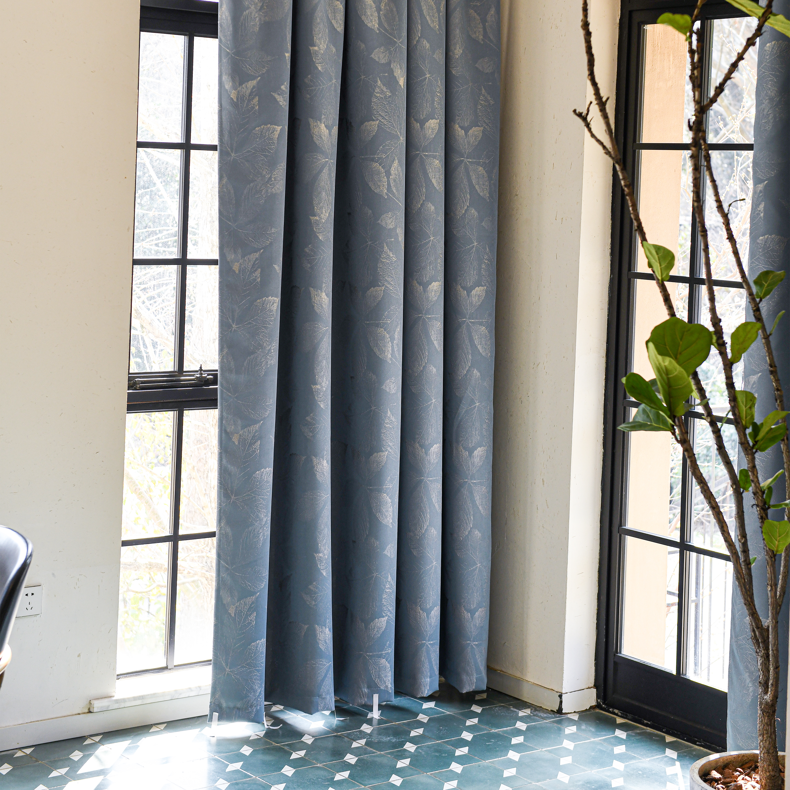 Clementine embroidered-pattern pure cotton curtain with floral design, featuring intricate embroidery and lightweight fabric for elegant window decor.