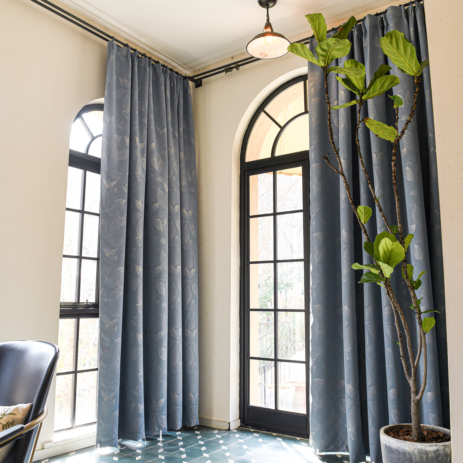 Clementine embroidered-pattern pure cotton curtain with floral design, featuring intricate embroidery and soft fabric from DWCN Official.