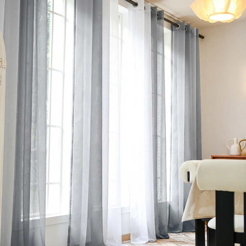 Gray linen texture ombre sheer curtains from DWCN Official with a soft, flowing appearance and subtle gradient design.
