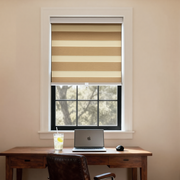 Hillary Blackout Zebra Shade by DWCN Official featuring cordless design with black and white zebra pattern for window privacy