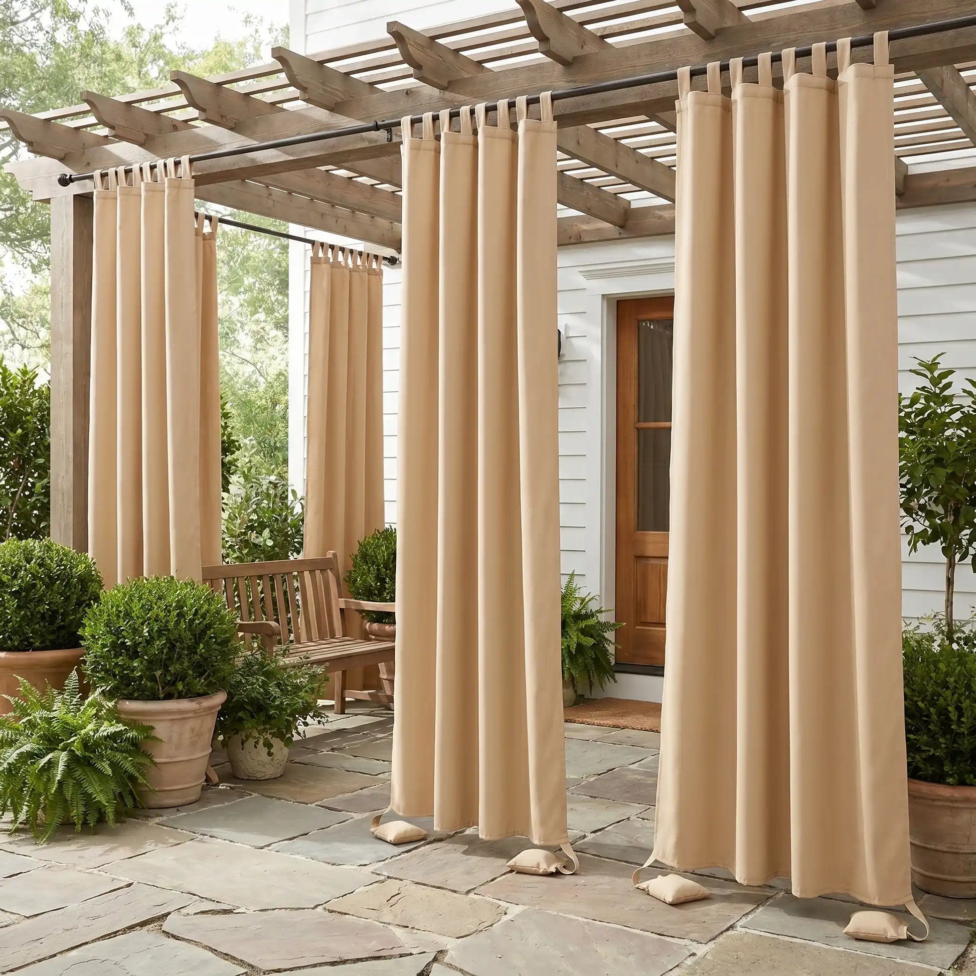DWCN official outdoor curtain with tab top and weighted bottom, windproof and waterproof for outdoor weather protection