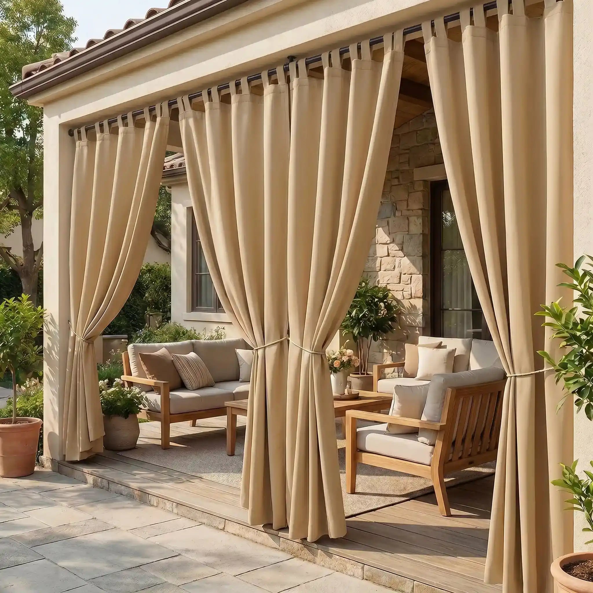 DWCN Official waterproof outdoor curtain with tab top design, suitable for patio or garden protection from rain and wind