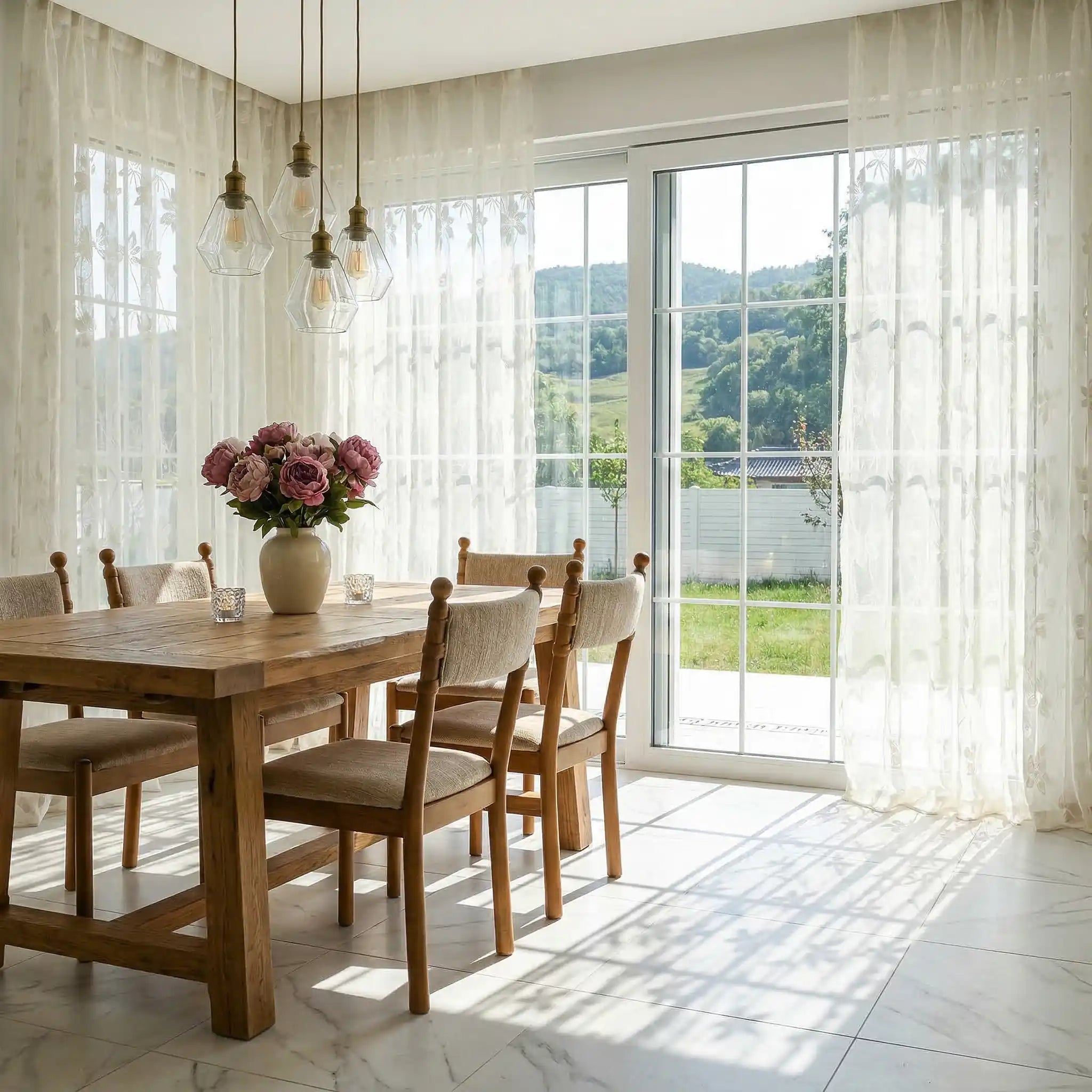 Semi-sheer lace voile curtains from DWCN Official with delicate floral patterns and lightweight fabric, ideal for elegant window decor.