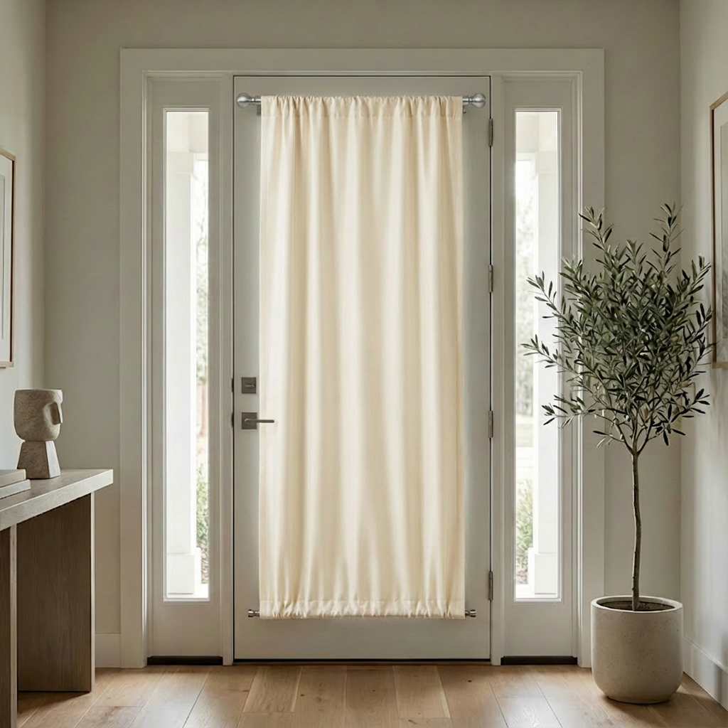 Luxury silk-fiber black French door blackout curtains in ivory by DWCN Official, showcasing elegant fabric and tailored design.
