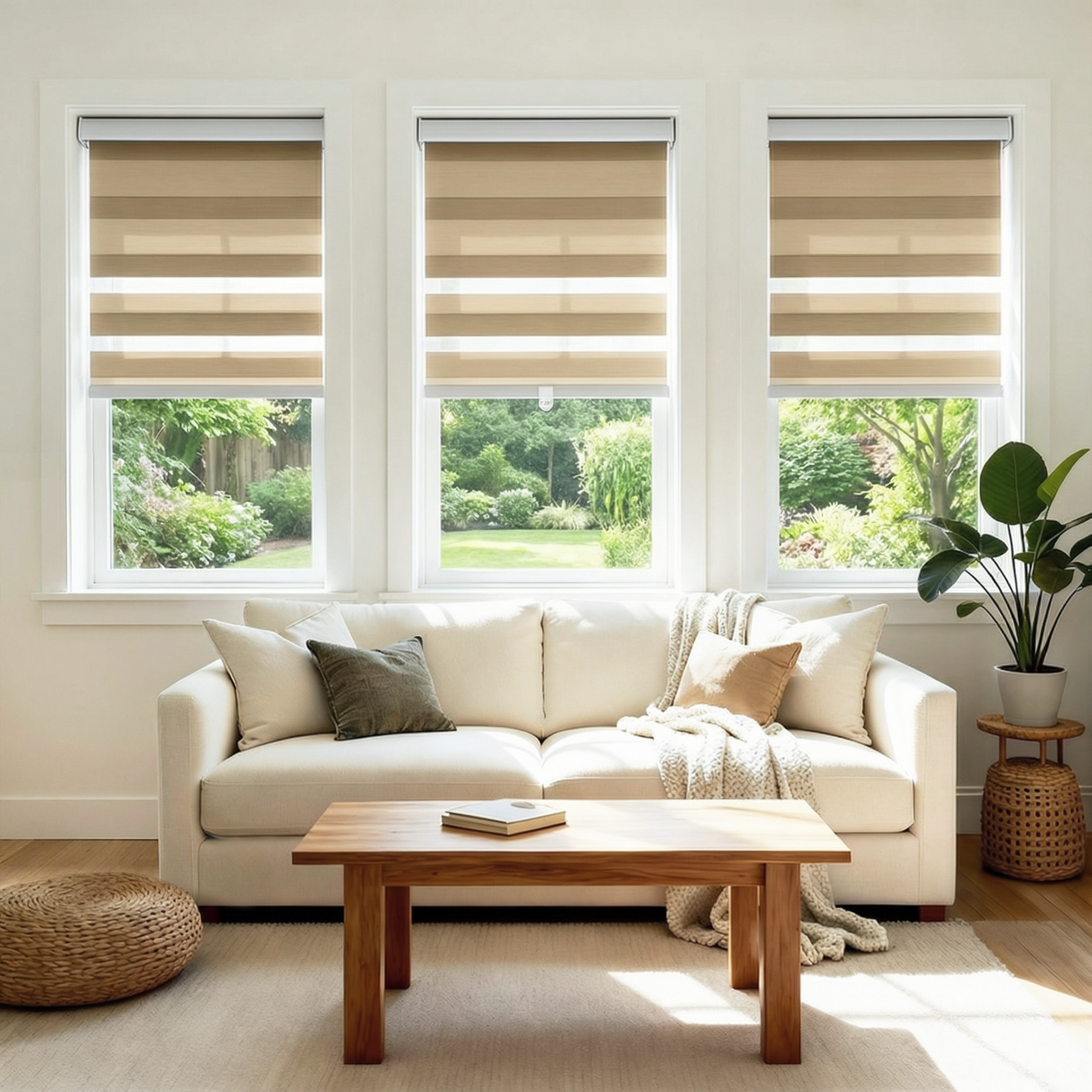Black Kace blackout zebra shade with cordless design from DWCN Official, featuring black and white striped pattern for light control.