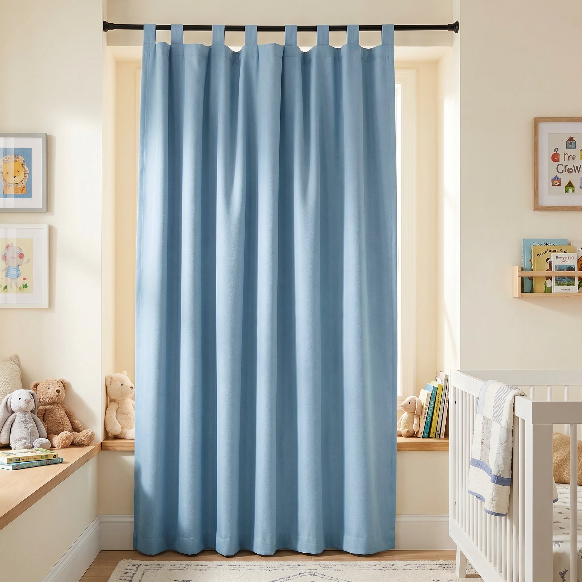 Light blue custom luxury silk-fiber blackout curtains by DWCN Official, showcasing soft fabric and elegant drape.