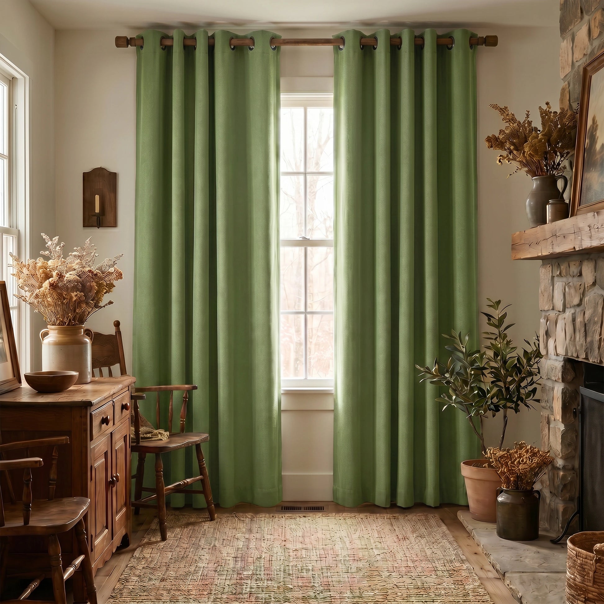 Moss green heavyweight cotton blackout curtains by DWCN Official, custom modal cotton fabric for light blocking and privacy