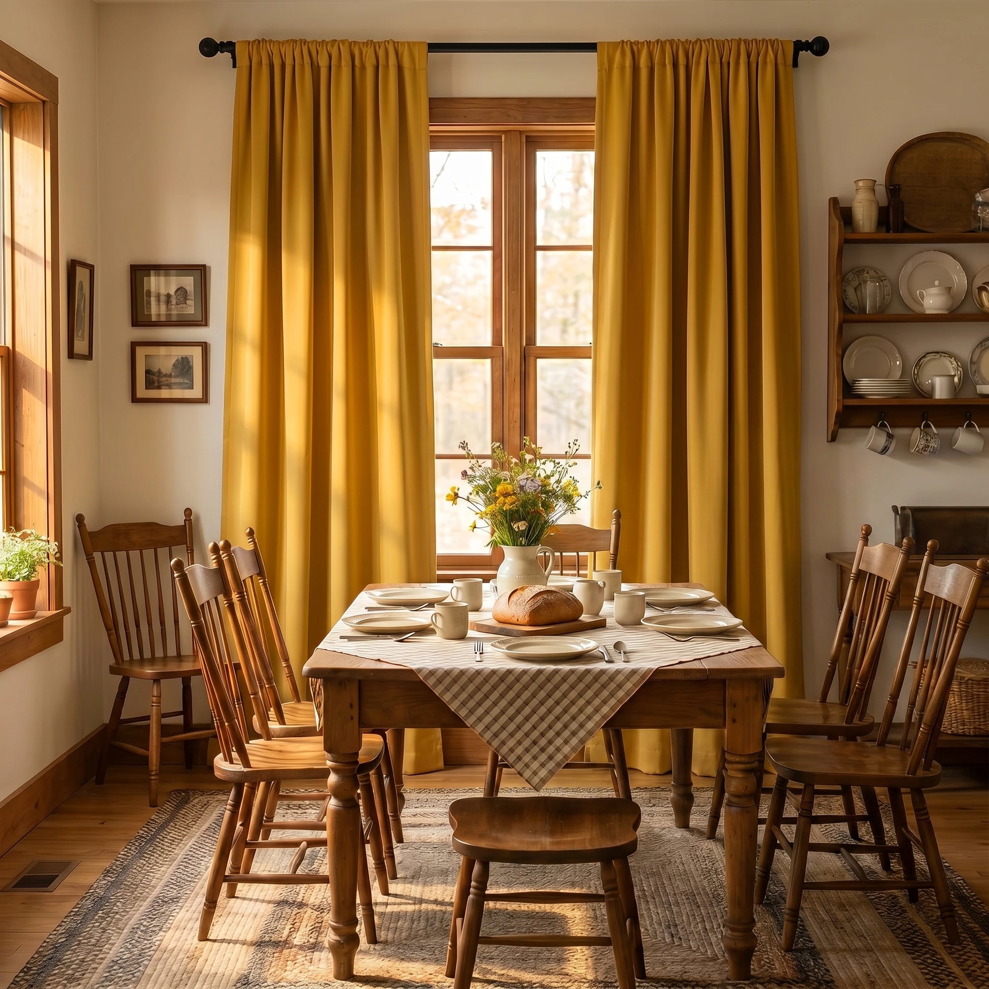 Custom luxury silk-fiber blackout curtains in mustard yellow from DWCN Official, showcasing their rich fabric and elegant design.