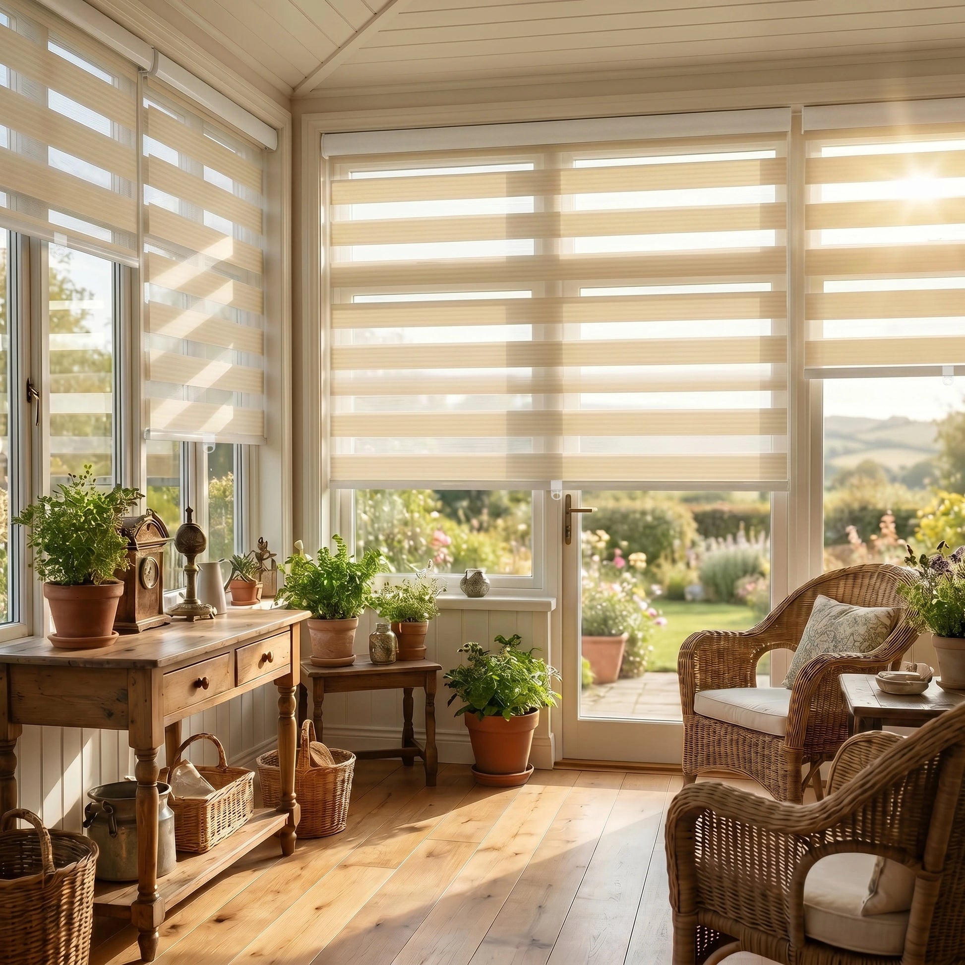Black cordless zebra shade by DWCN Official featuring black and white striped blackout fabric for modern window decor.