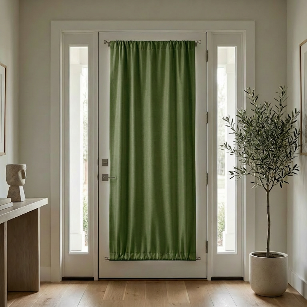 Olive green luxury silk-fiber French door blackout curtains by DWCN Official, showcasing elegant fabric and sleek design.