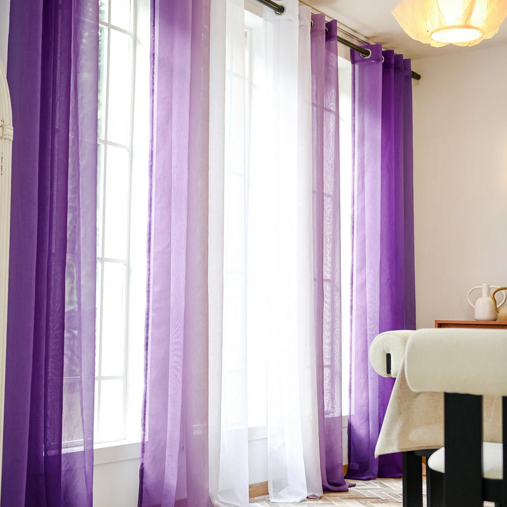 Purple linen texture ombre sheer curtains by DWCN Official, showcasing soft fabric and gradient purple color.