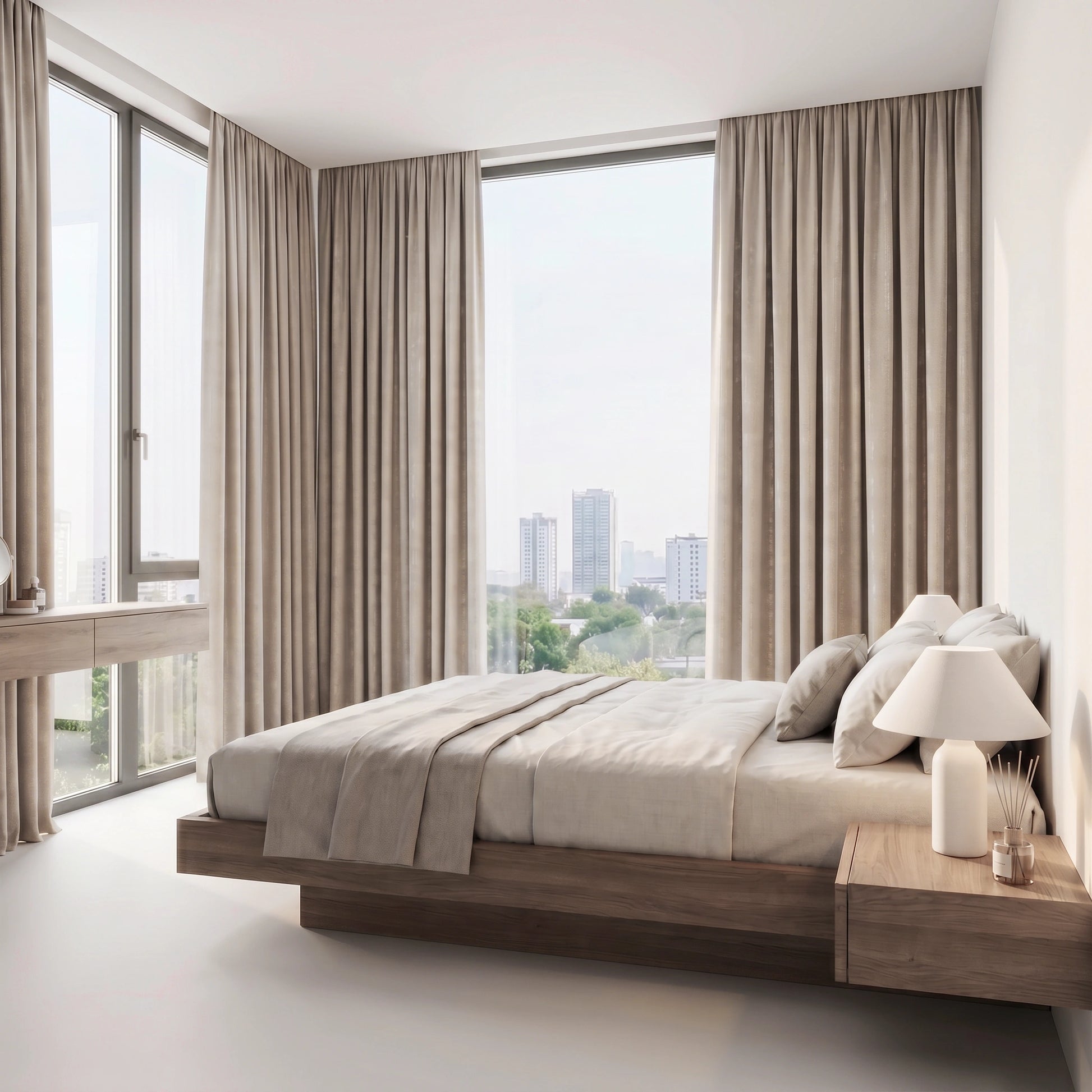 Taupe cotton curtain with embroidered pattern by DWCN Official, showcasing custom design and elegant fabric texture.