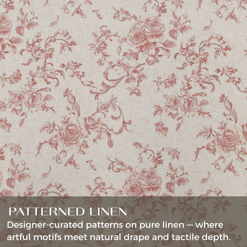 DWCN Official Antheia Millefiori patterned linen curtains with pencil pleat top, showcasing vibrant floral design and elegant window coverage.