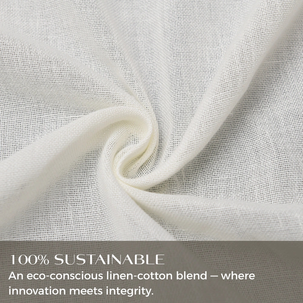 DWCN Official Calliope Cream Linen Voile Curtain with pencil pleat header, lightweight and sheer fabric for elegant window decor