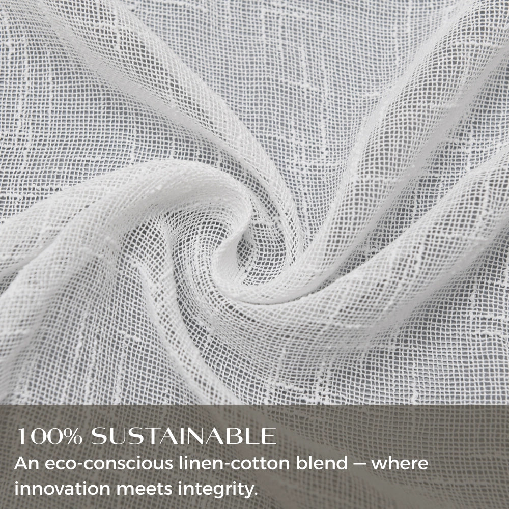 Eos Ivory Veil Linen sheer curtain with pencil pleat top, elegant and lightweight for soft window light diffusion.