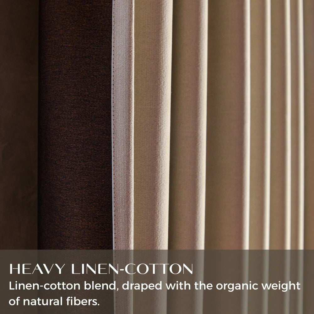 Black heavyweight cotton blackout curtains with pencil pleat top from DWCN Official, designed to block light and add privacy.