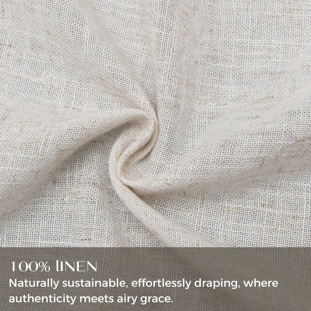 Daphne 100% Linen Wheat Grid Outdoor Sheer Curtain